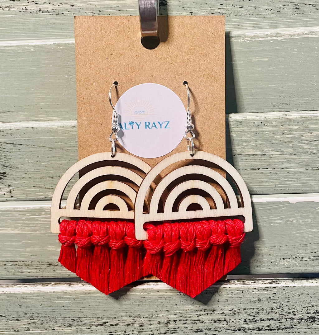 Macrame Earrings -Wood Rainbow Single