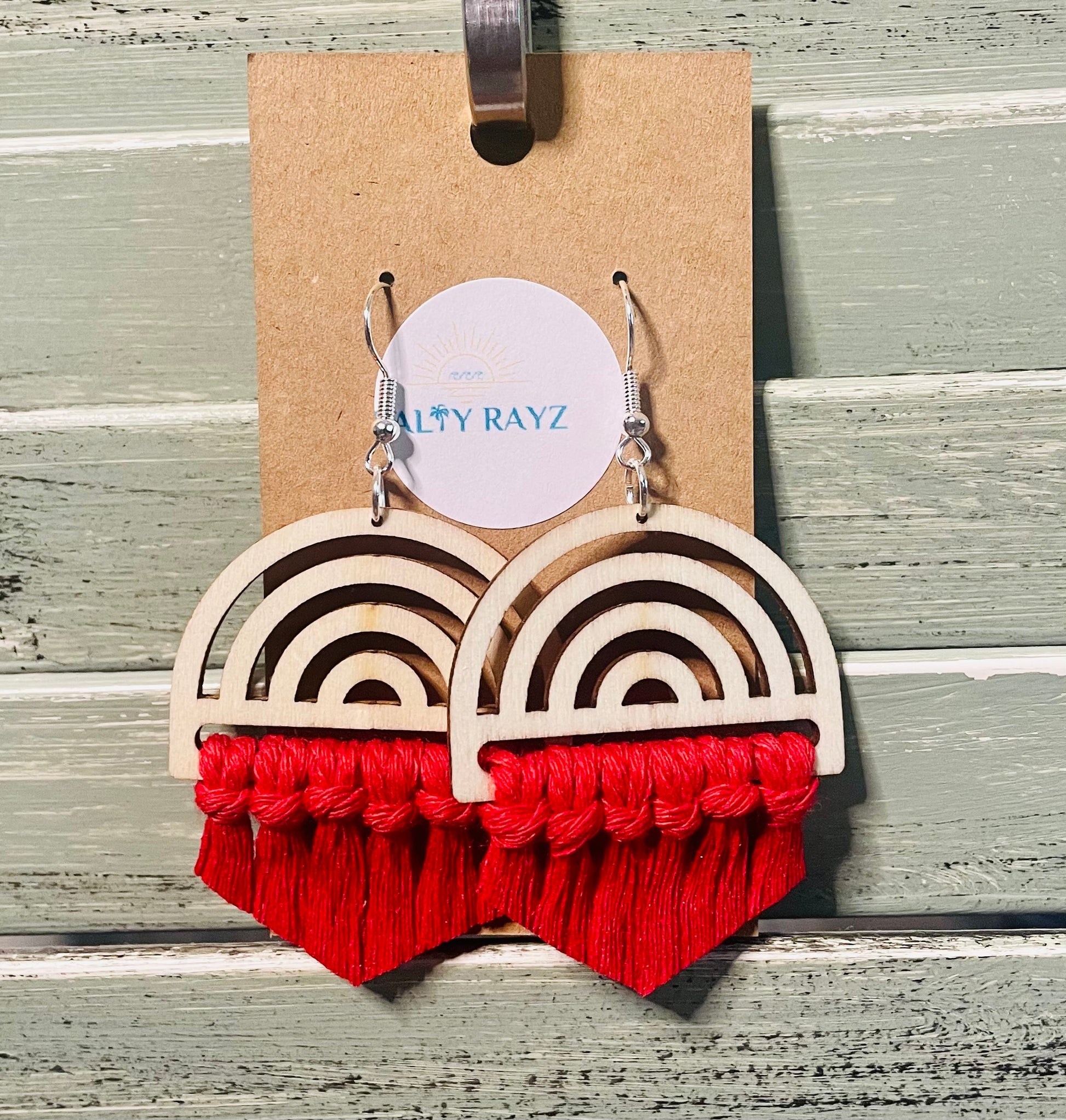 Macrame Earrings -Wood Rainbow Single