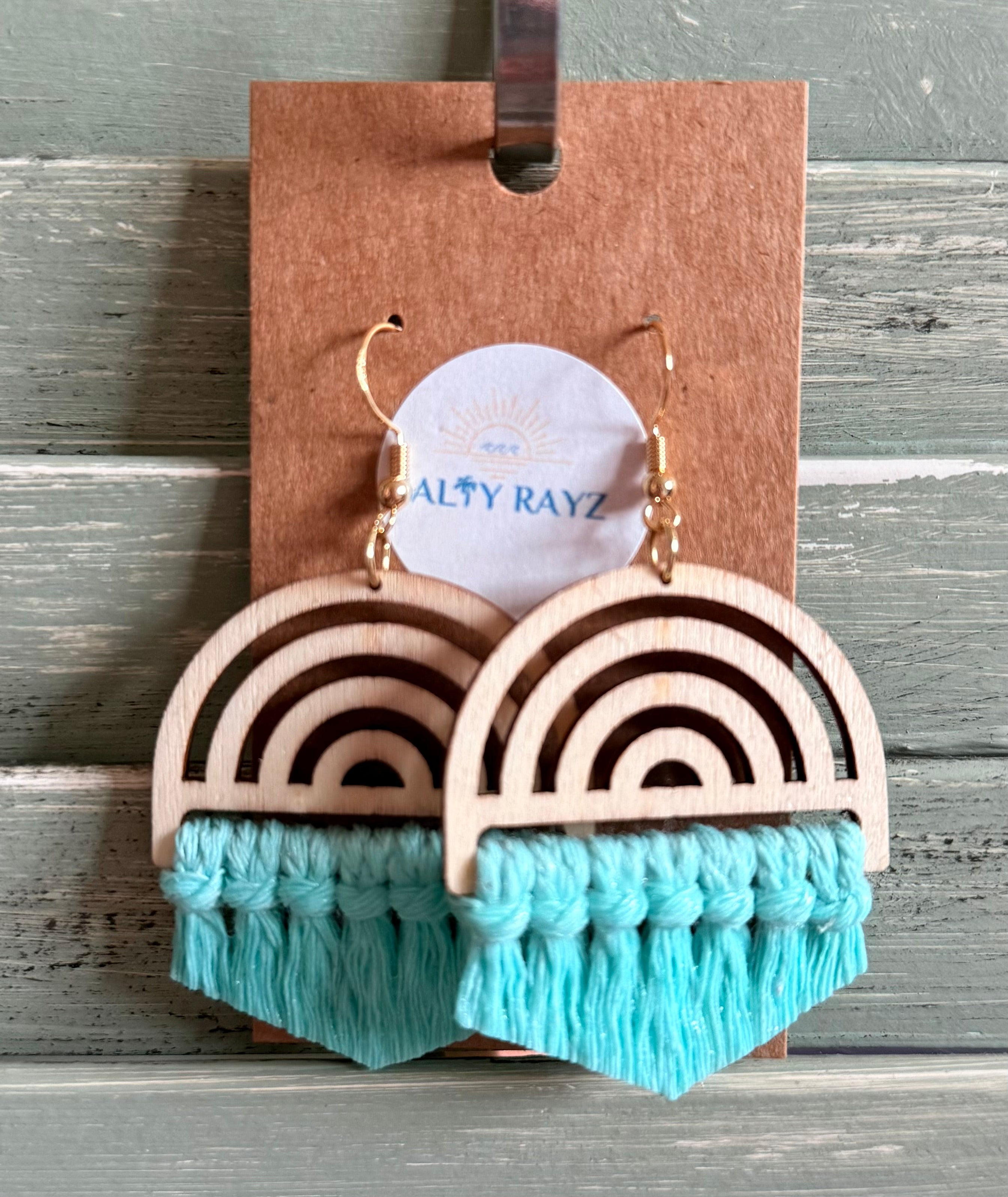 Macrame Earrings -Wood Rainbow Single