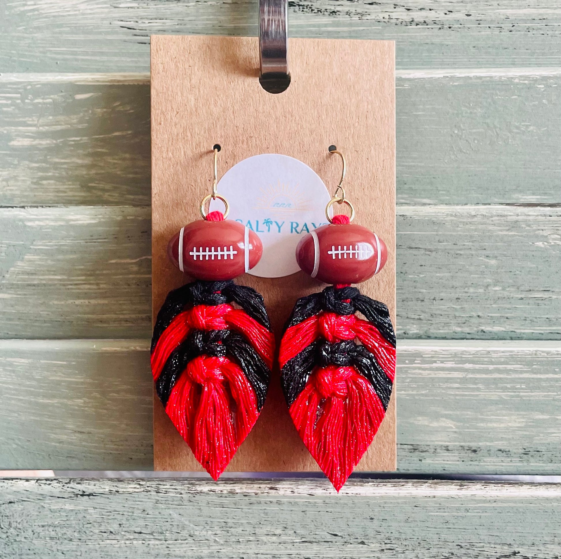Macrame Earrings -Team Spirit Sprayed Feathers