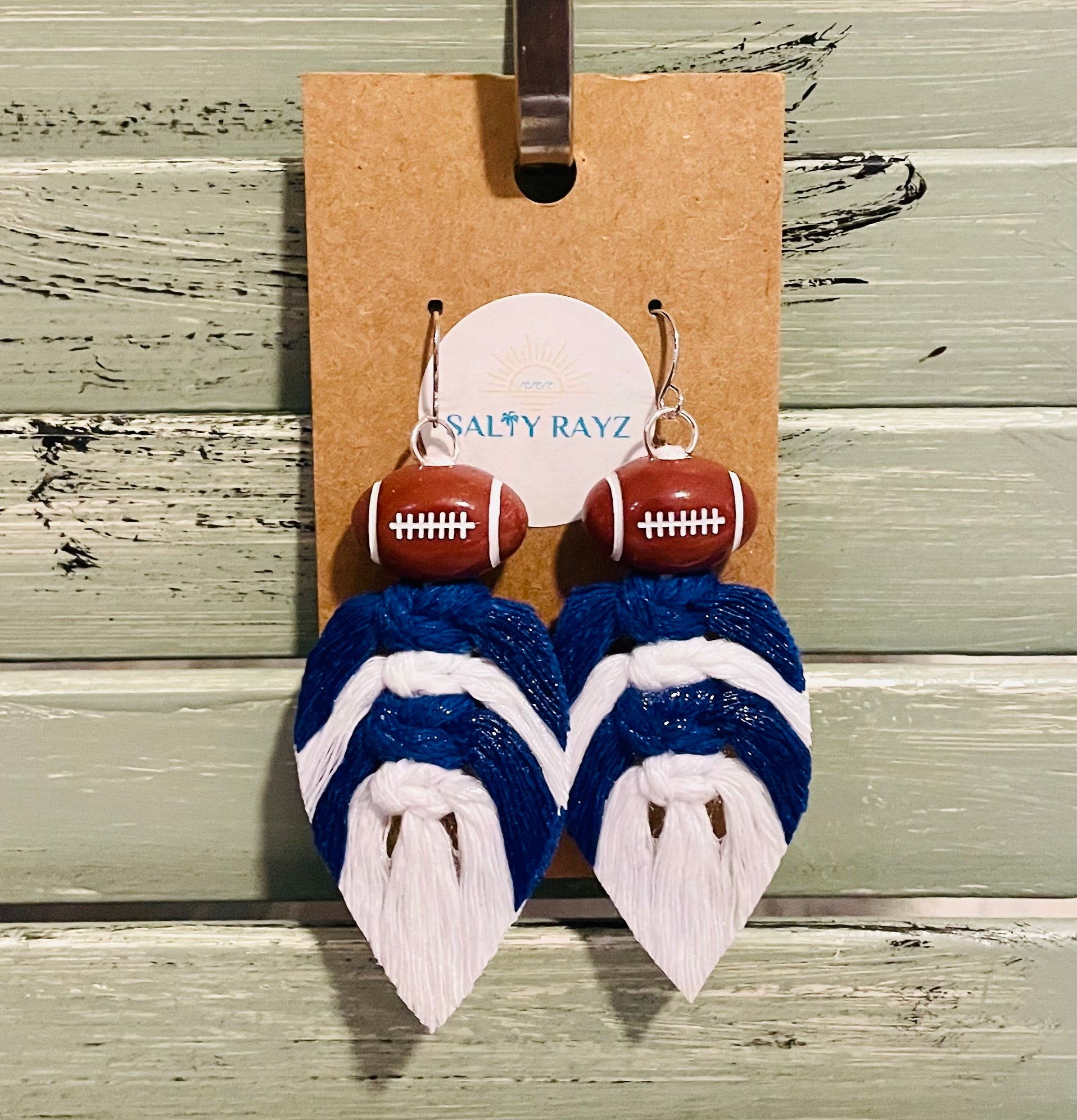 Macrame Earrings -Team Spirit Sprayed Feathers