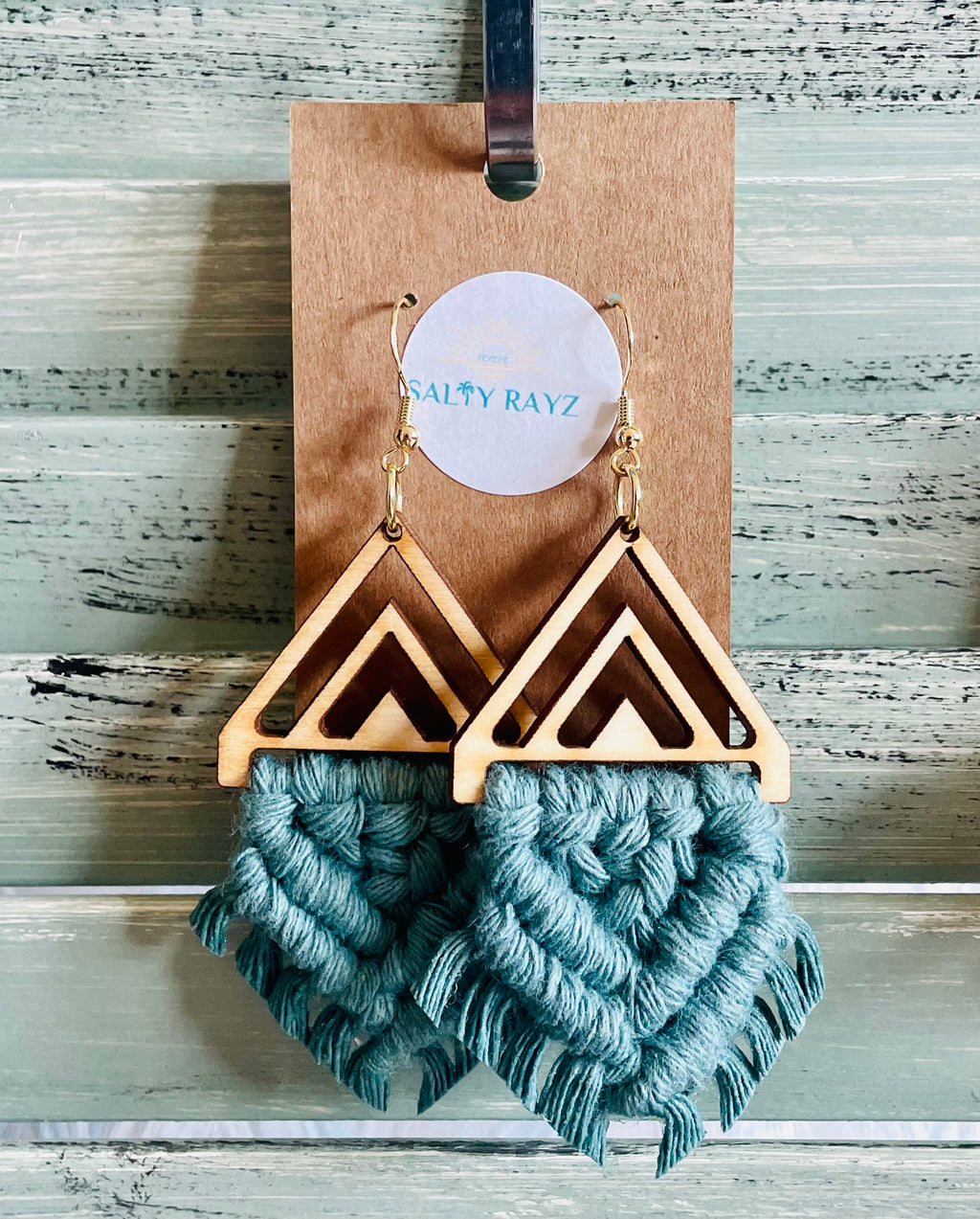 Macrame Earrings -Wood Chevrons Double