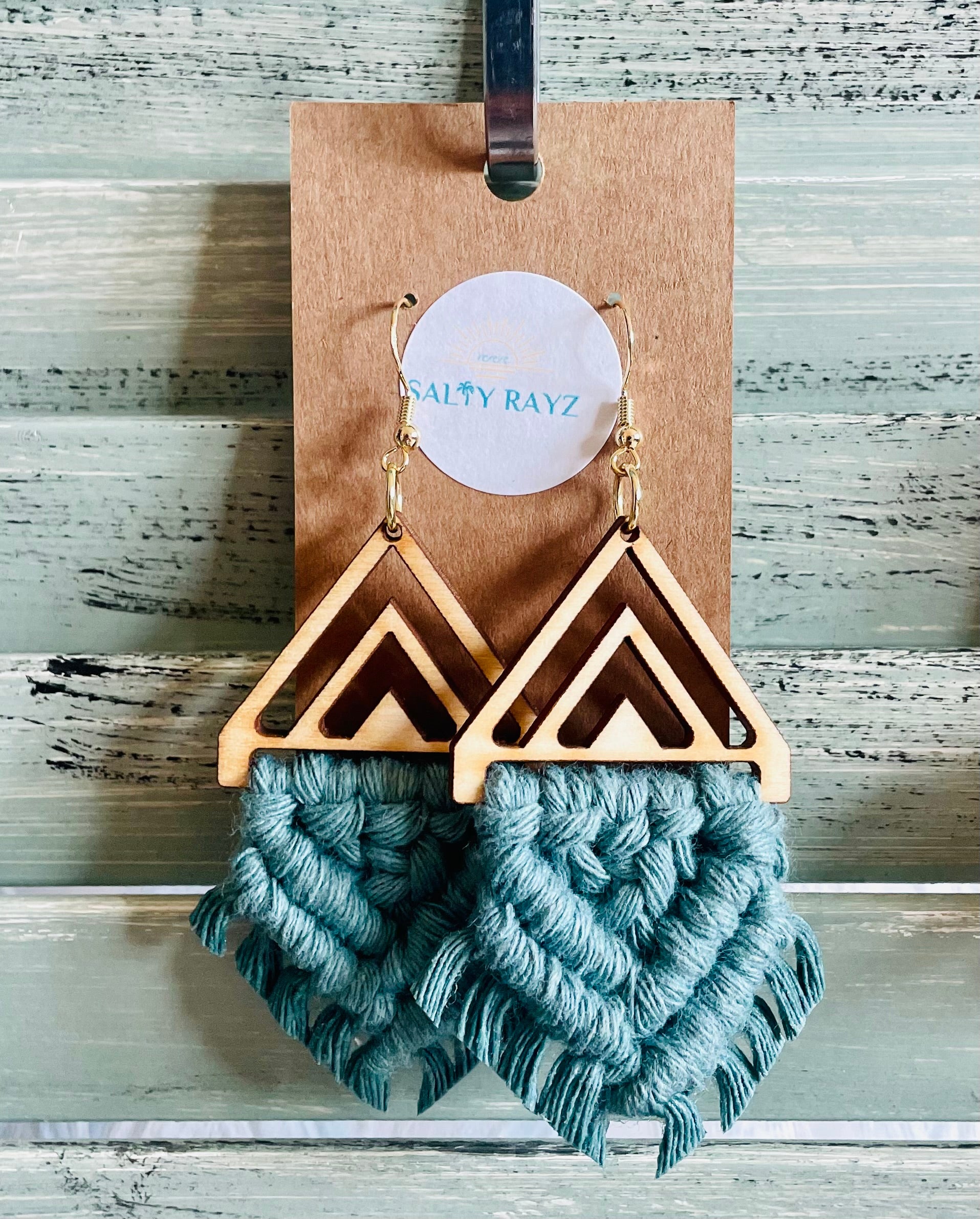 Macrame Earrings -Wood Chevrons Double