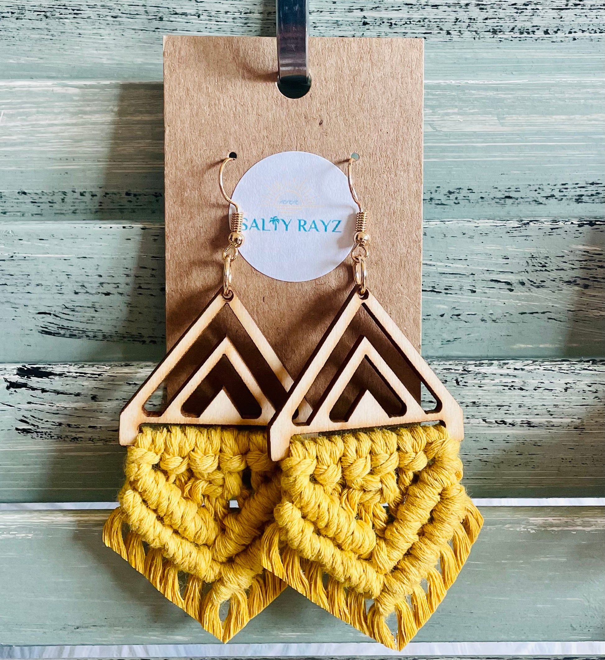 Macrame Earrings -Wood Chevrons Double