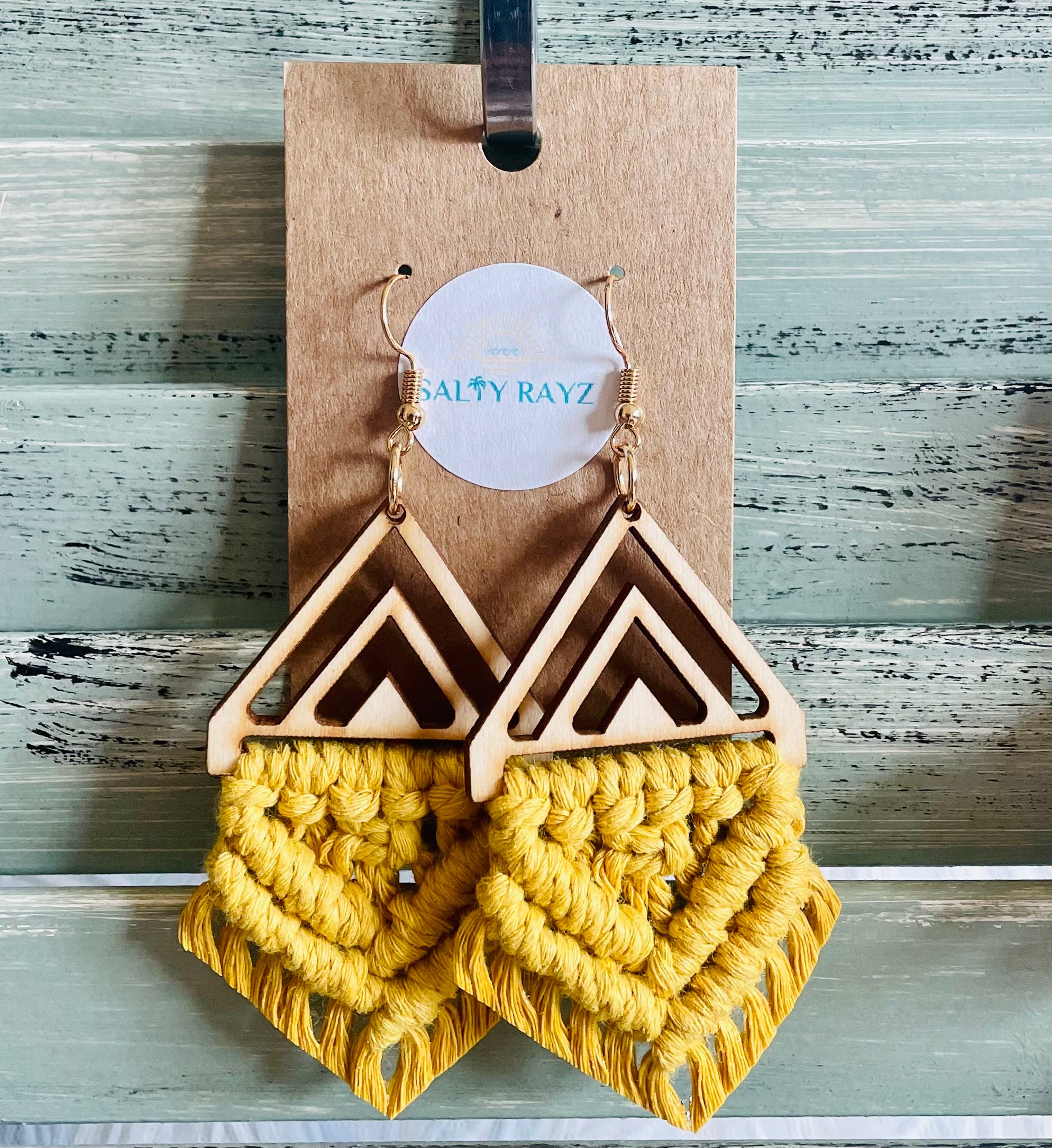 Macrame Earrings -Wood Chevrons Double
