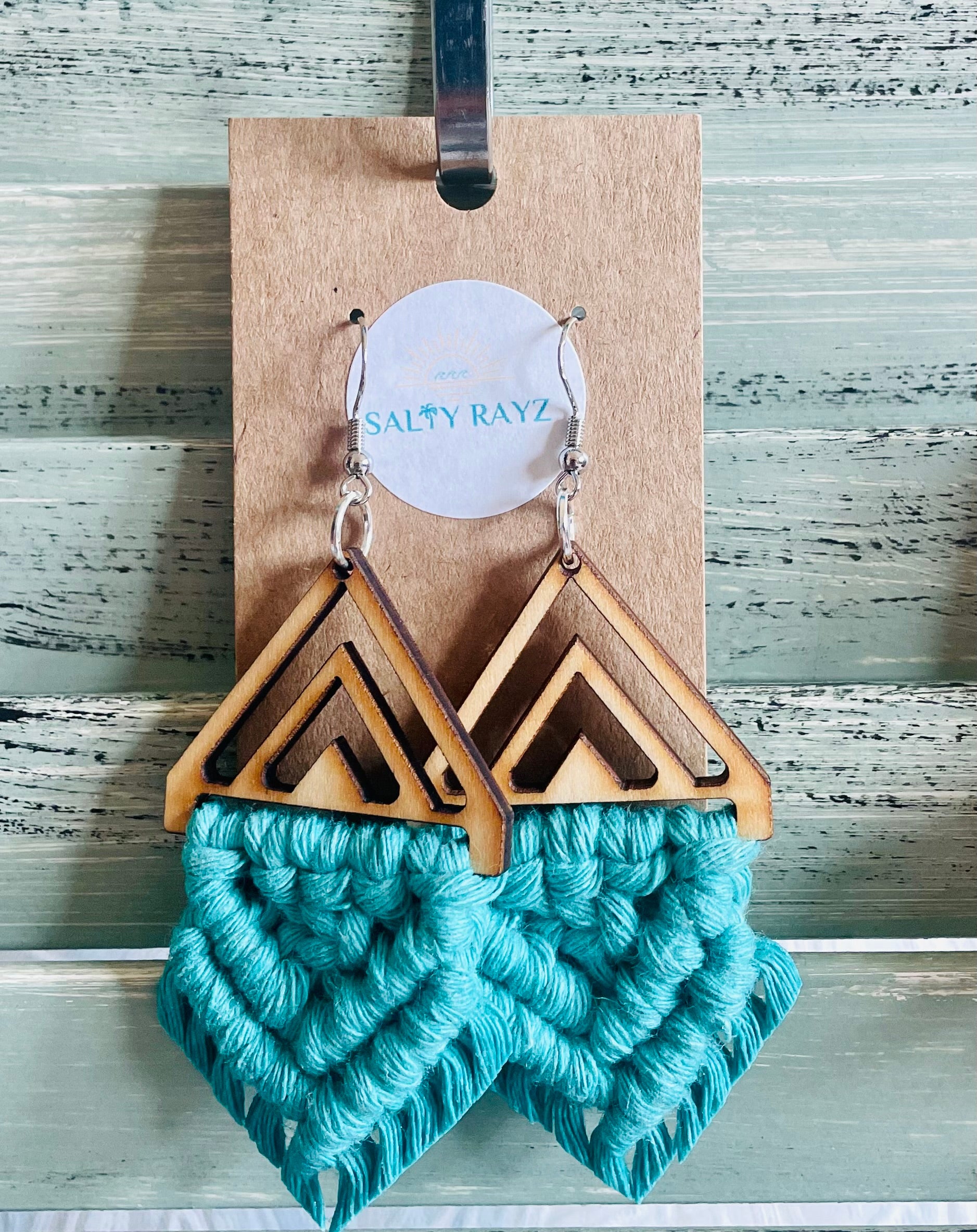 Macrame Earrings -Wood Chevrons Double