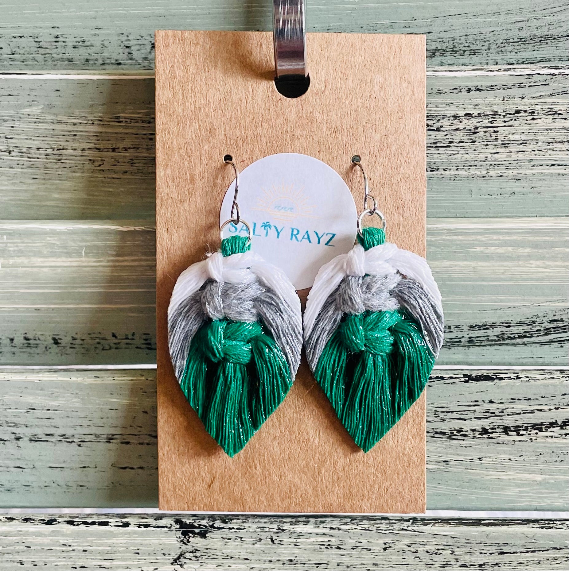 Macrame Earrings -Team Spirit Sprayed Feathers