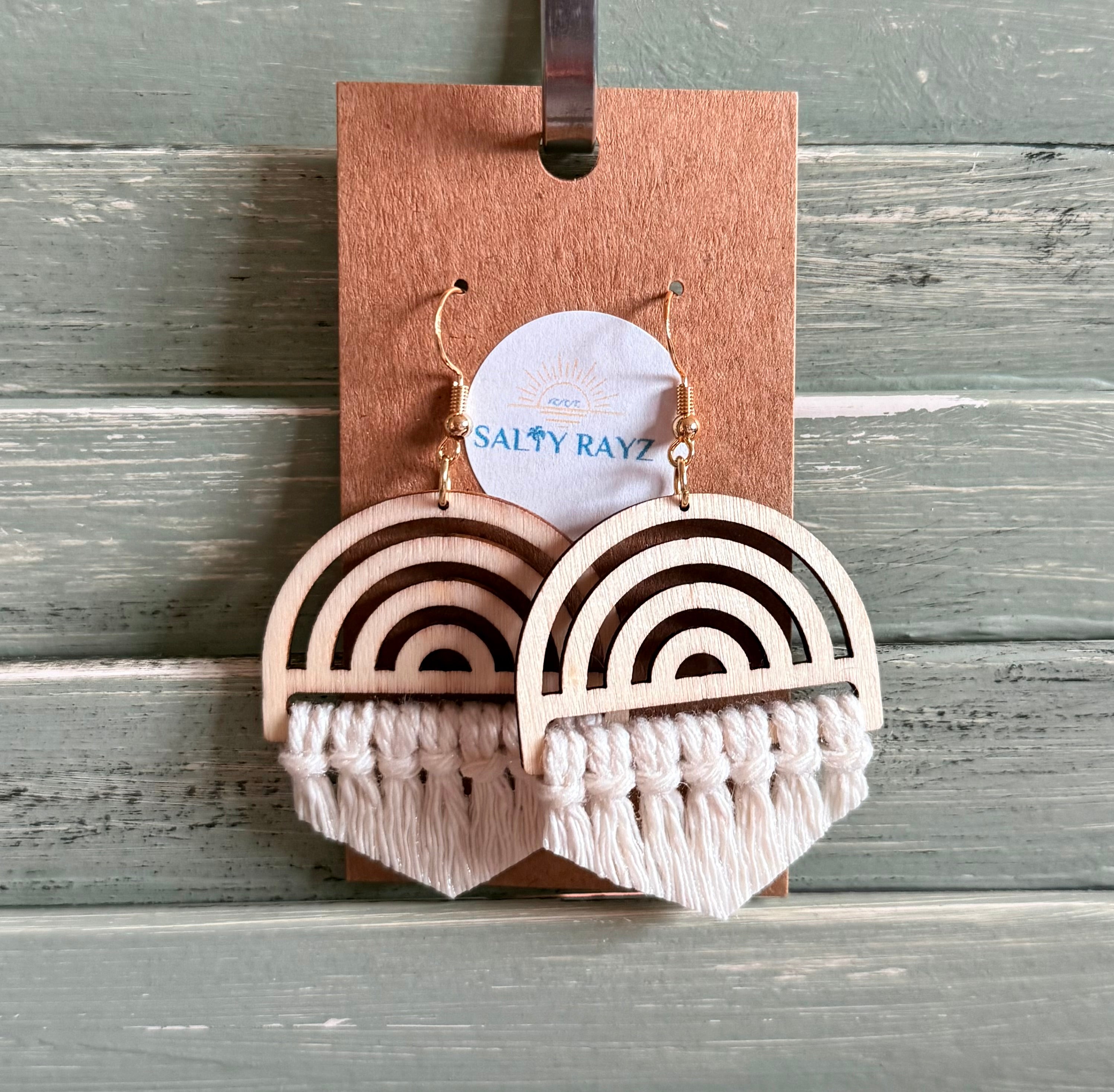 Macrame Earrings -Wood Rainbow Single
