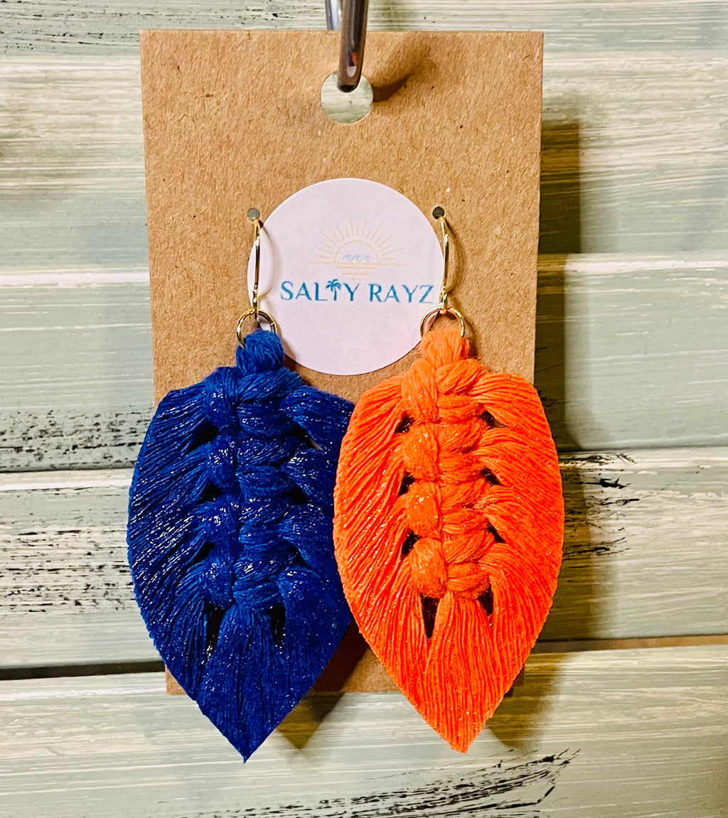 Macrame Earrings -Team Spirit Sprayed Feathers