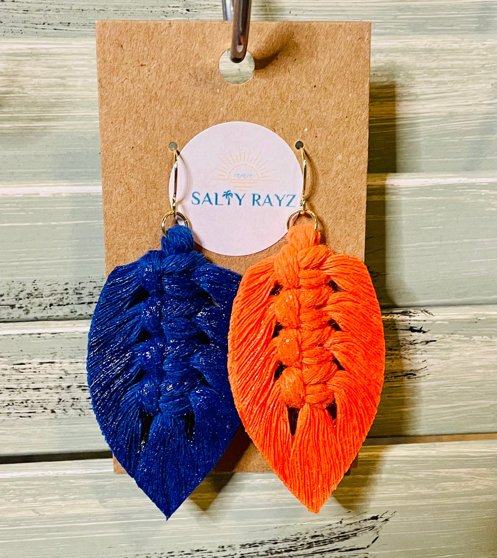 Macrame Earrings -Team Spirit Sprayed Feathers
