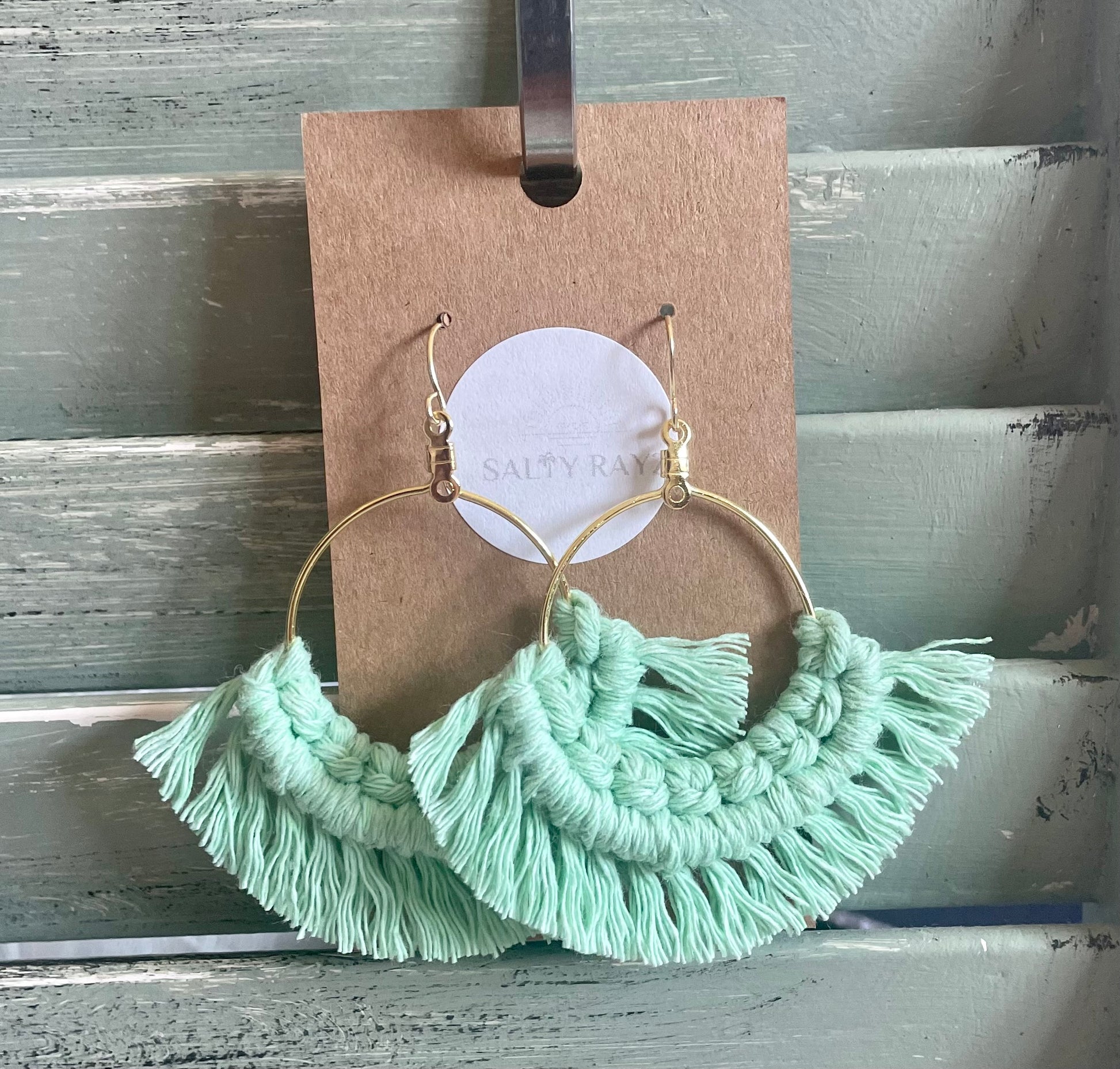 Macrame Earrings -Fringe Hoops Sz: Large