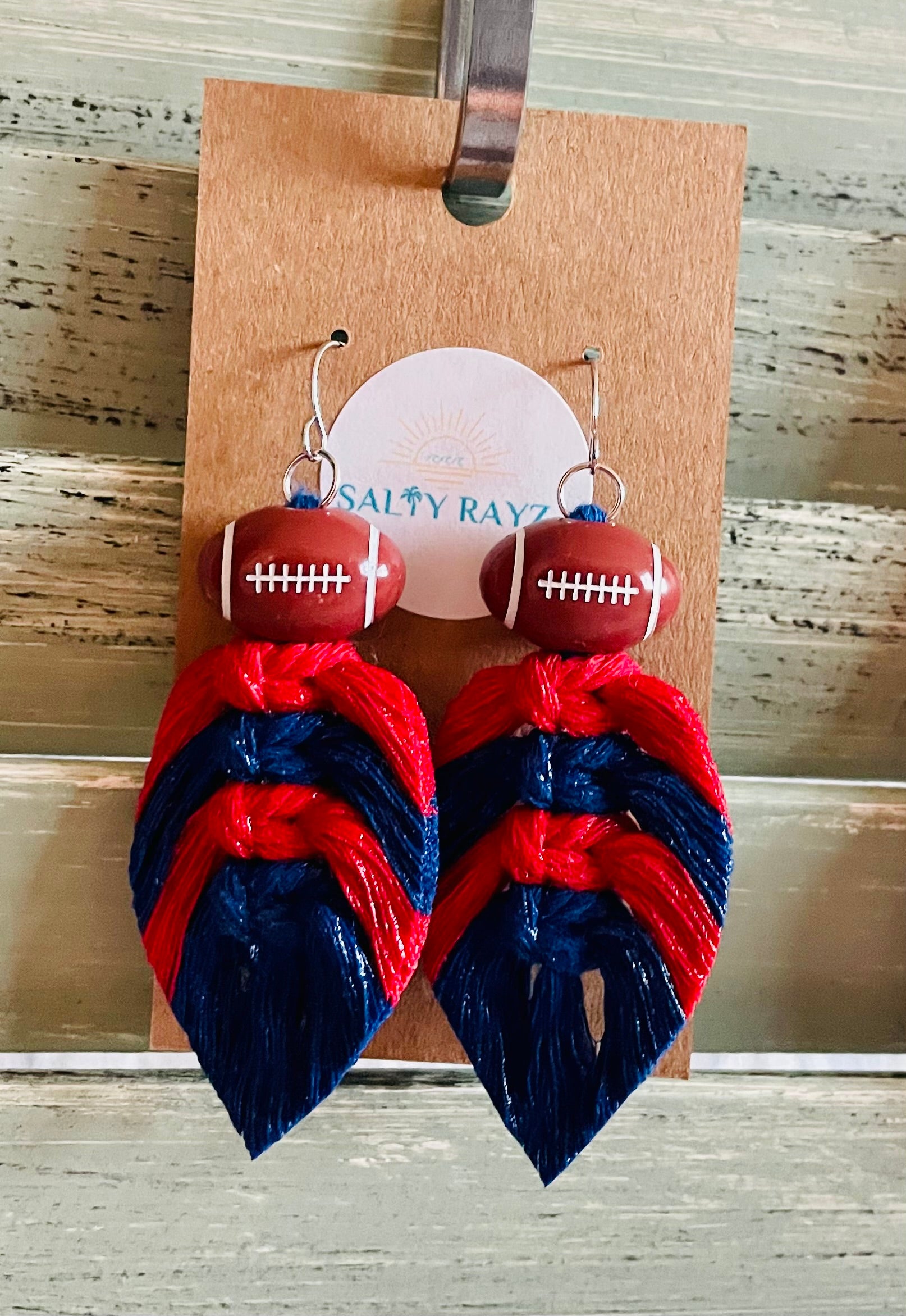 Macrame Earrings -Team Spirit Sprayed Feathers
