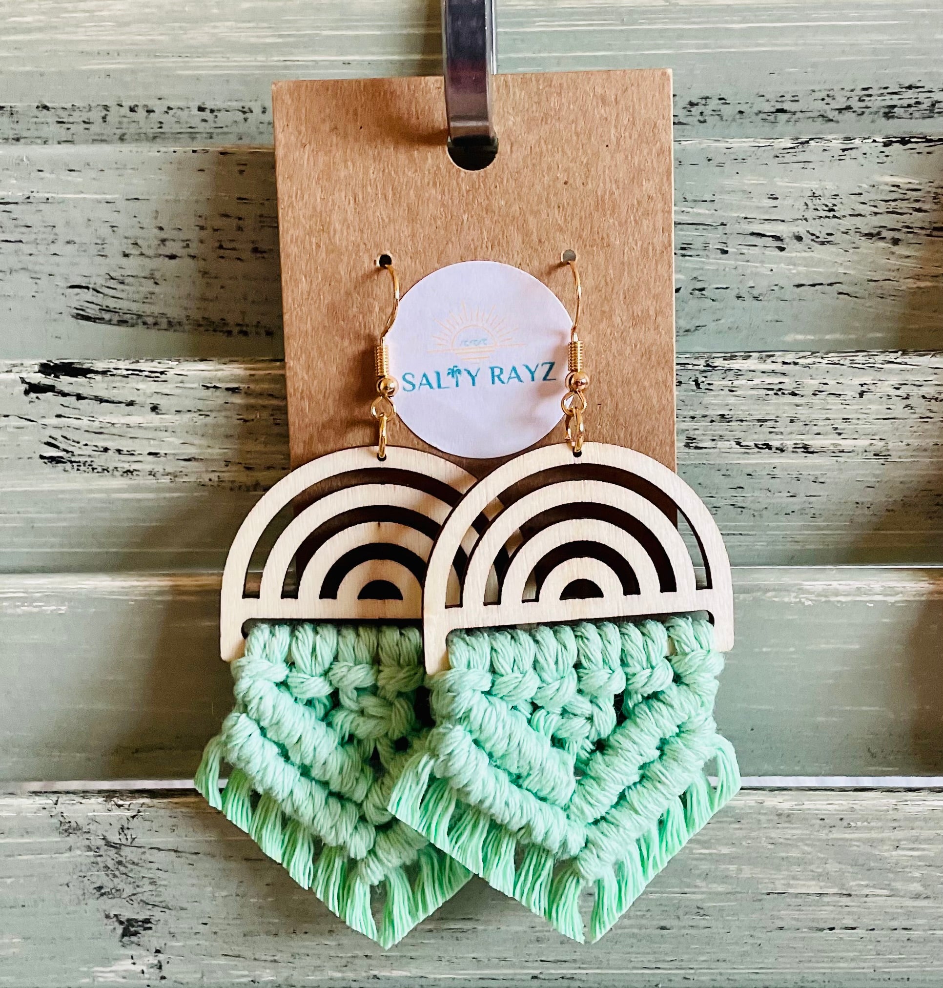 Macrame Earrings -Wood Rainbow Double