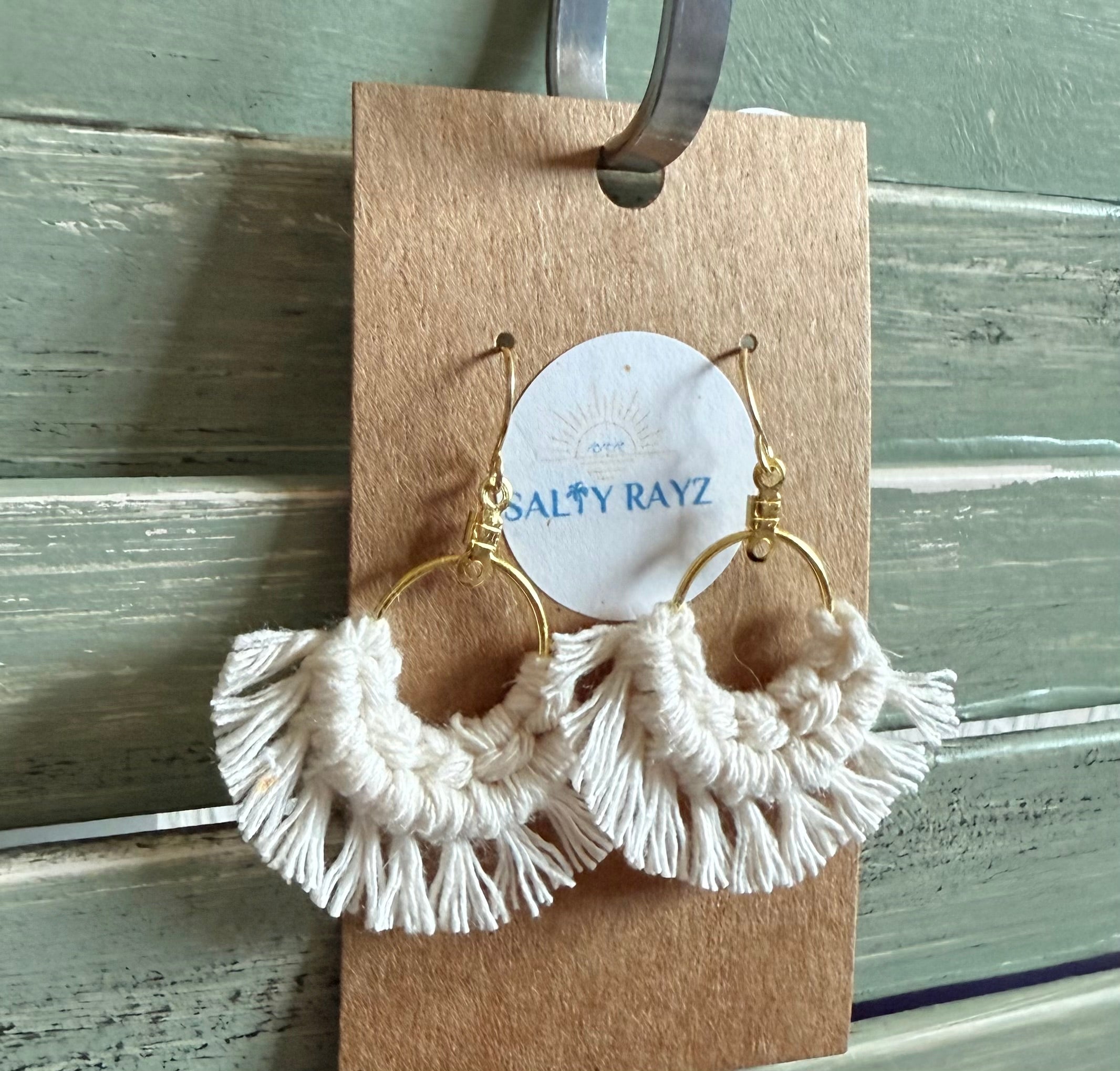 Macrame Earrings -Fringe Hoops Sz: Small