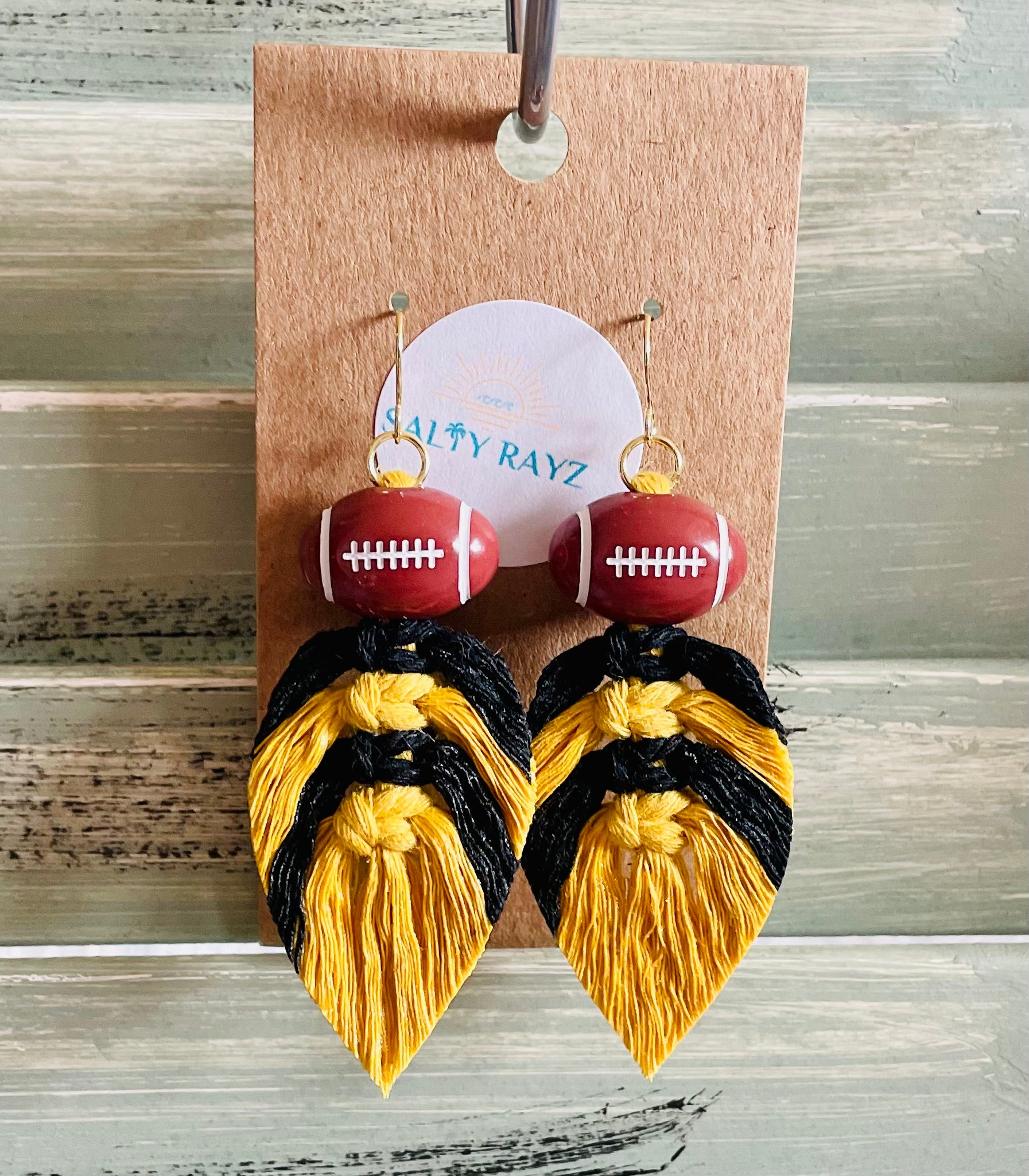 Macrame Earrings -Team Spirit Sprayed Feathers