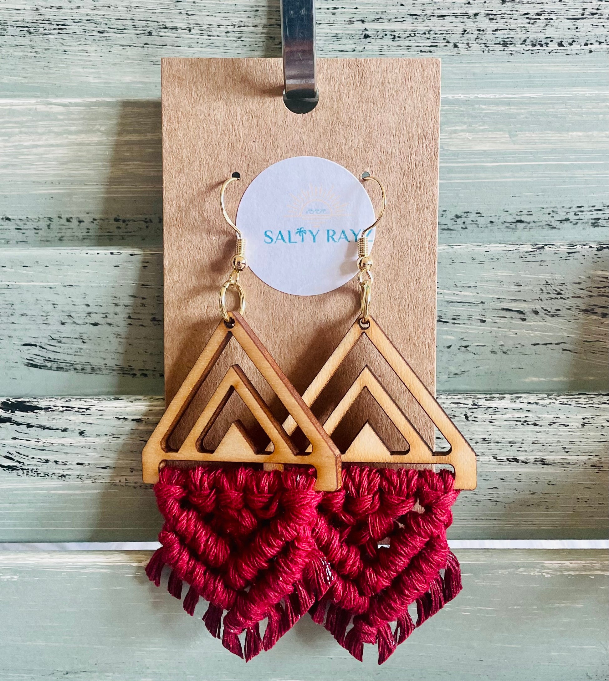 Macrame Earrings -Wood Chevrons Double