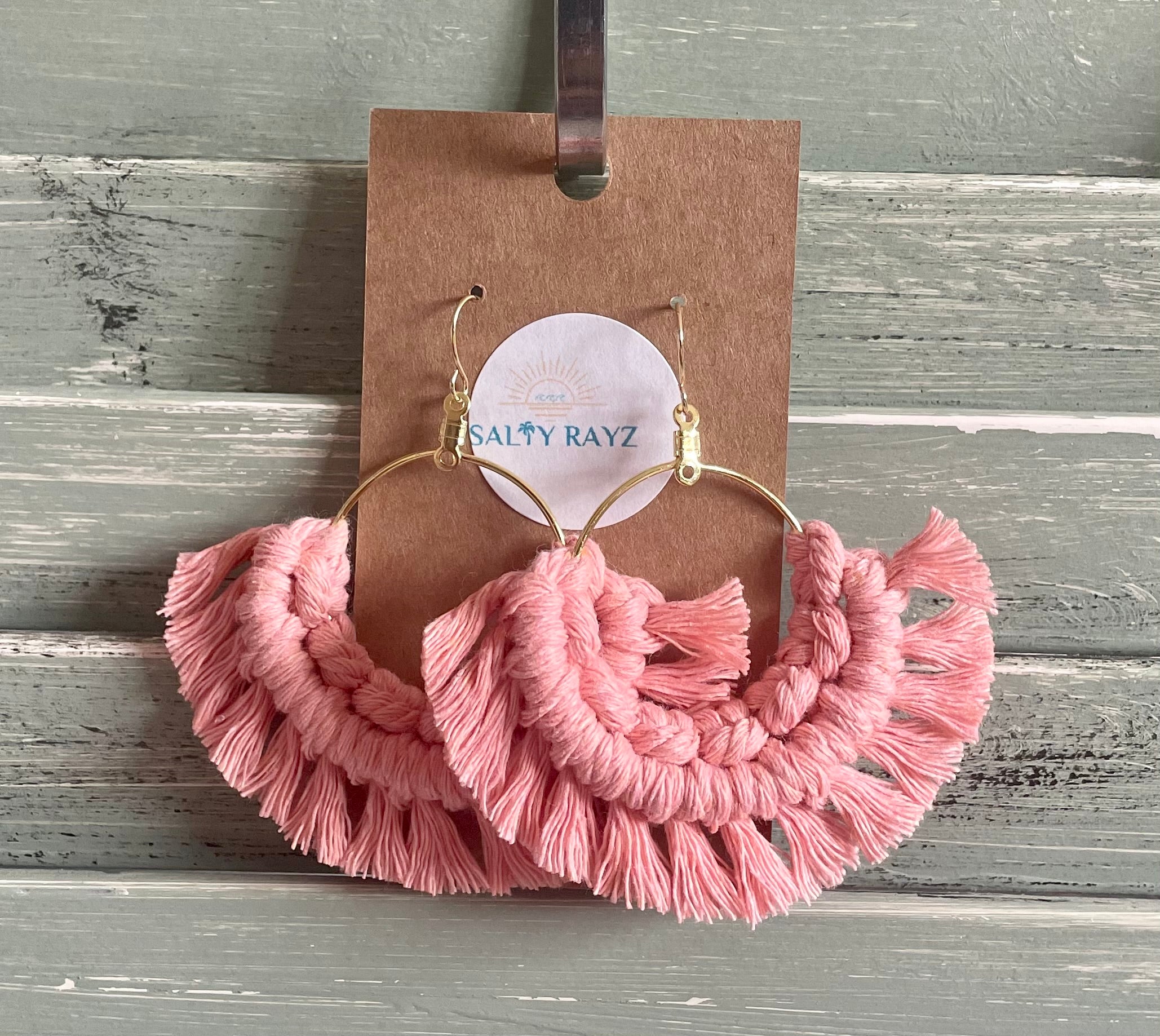 Macrame Earrings -Fringe Hoops Sz: Large
