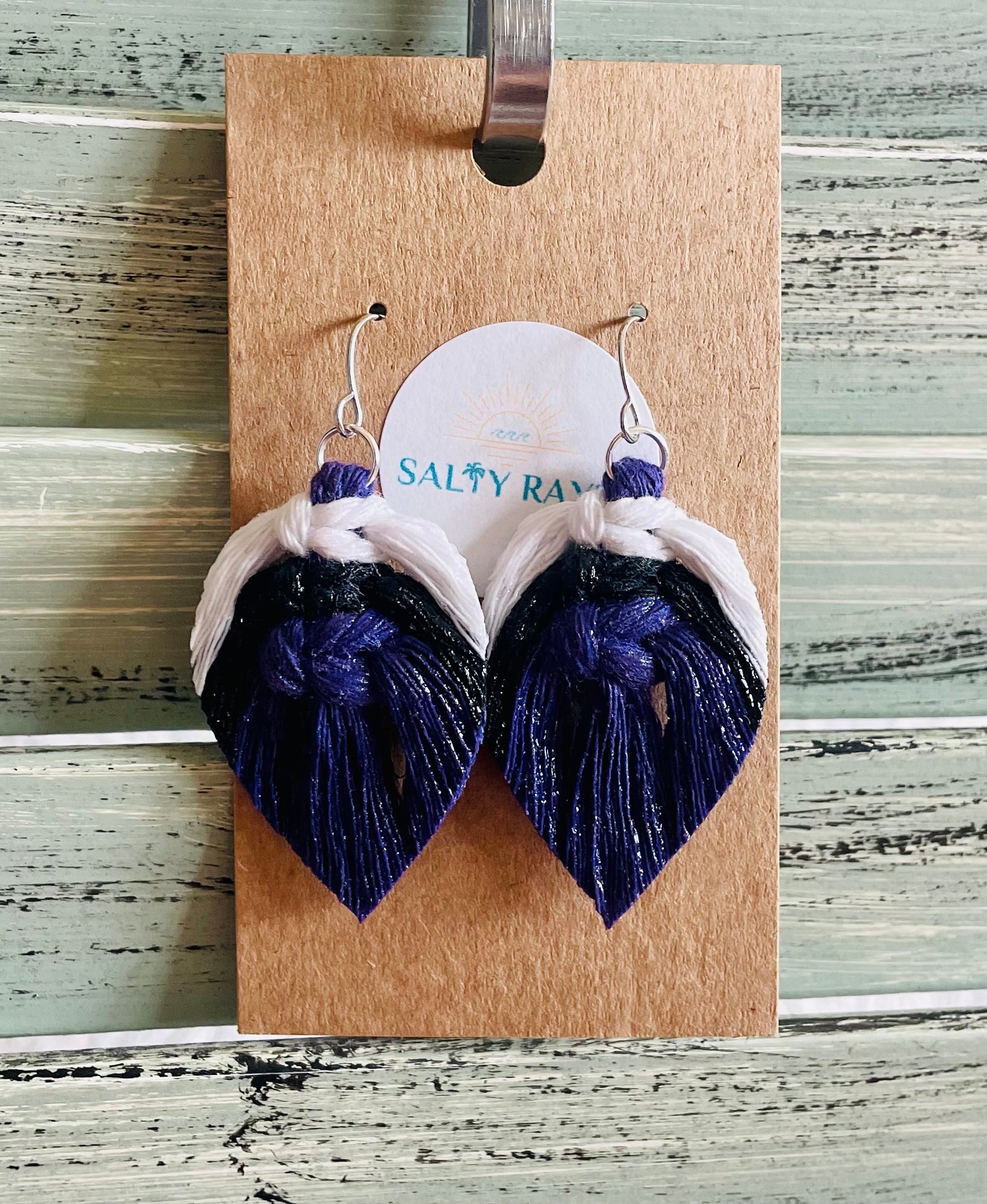 Macrame Earrings -Team Spirit Sprayed Feathers