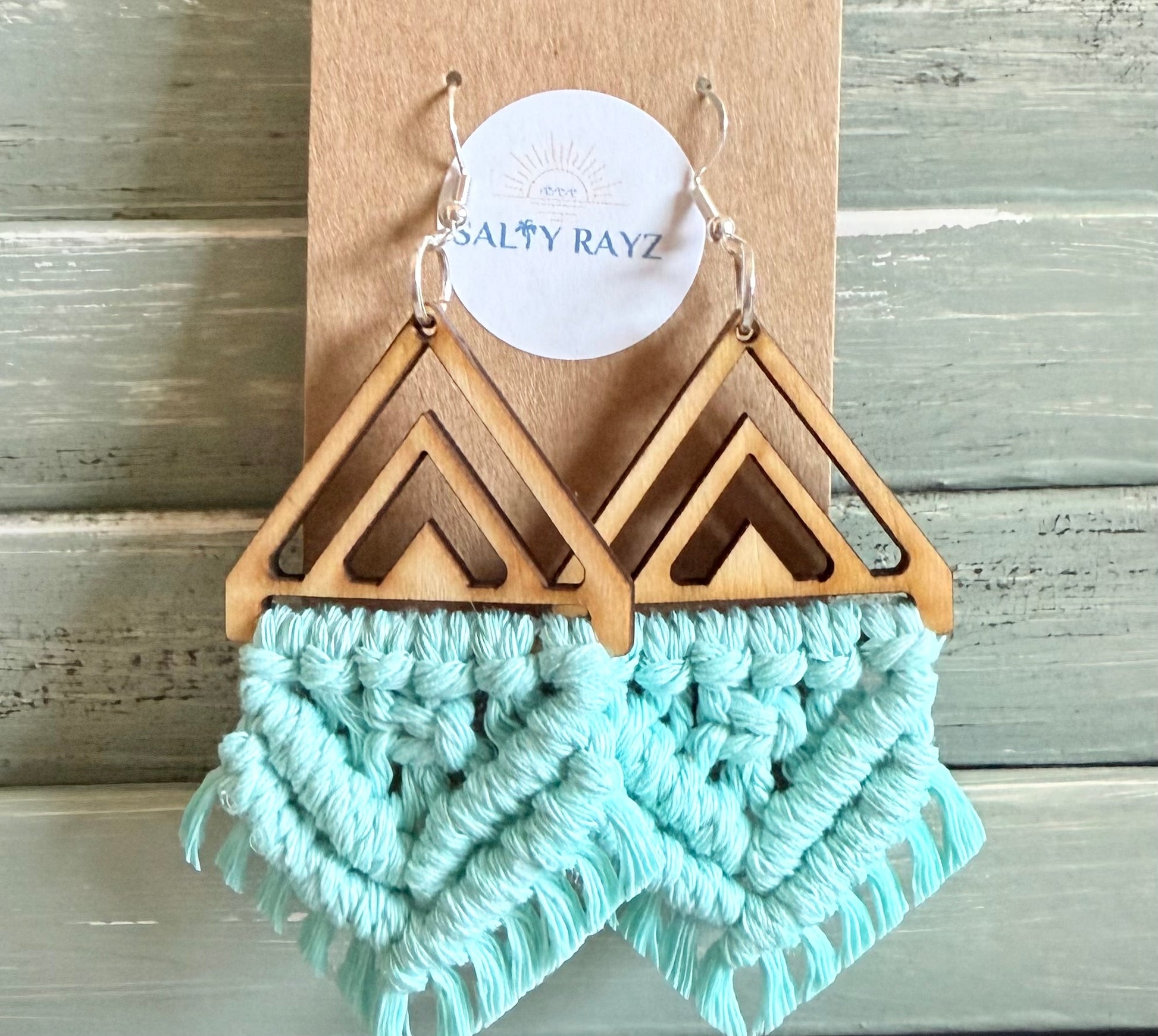 Macrame Earrings -Wood Chevrons Double