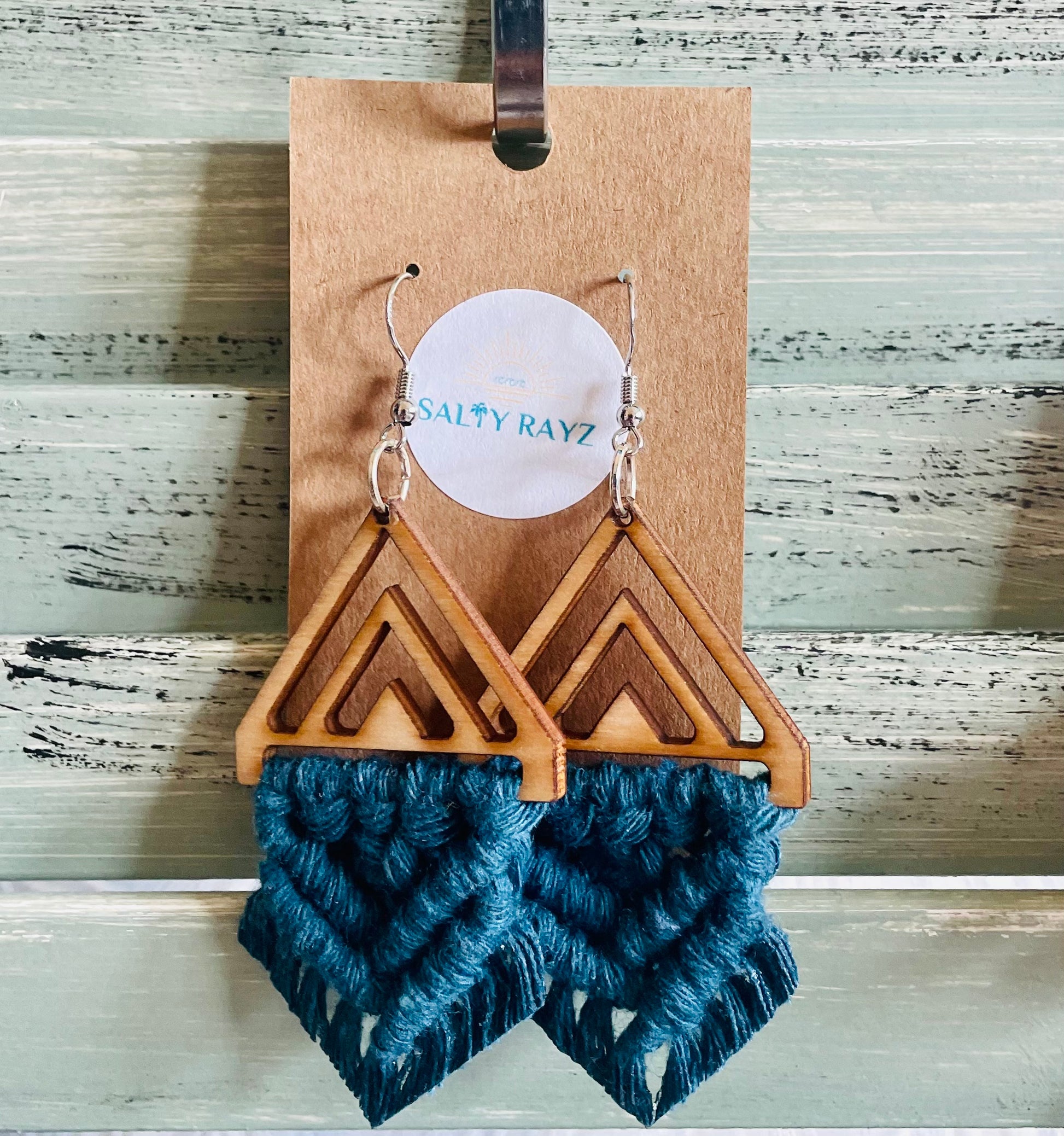 Macrame Earrings -Wood Chevrons Double