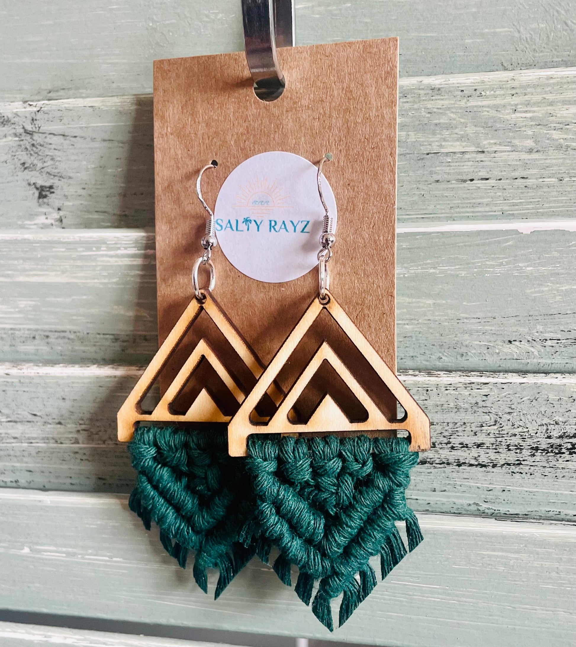 Macrame Earrings -Wood Chevrons Double