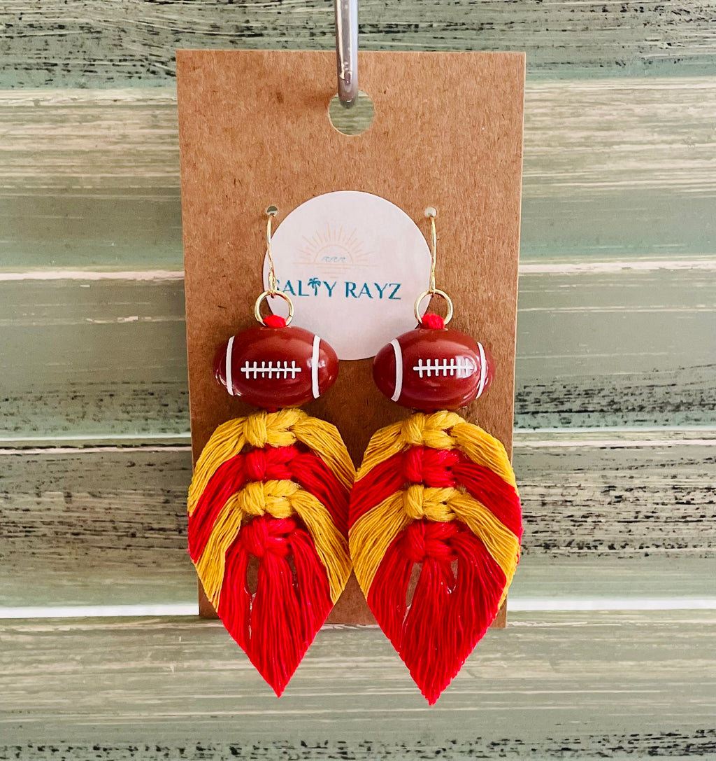 Macrame Earrings -Team Spirit Sprayed Feathers