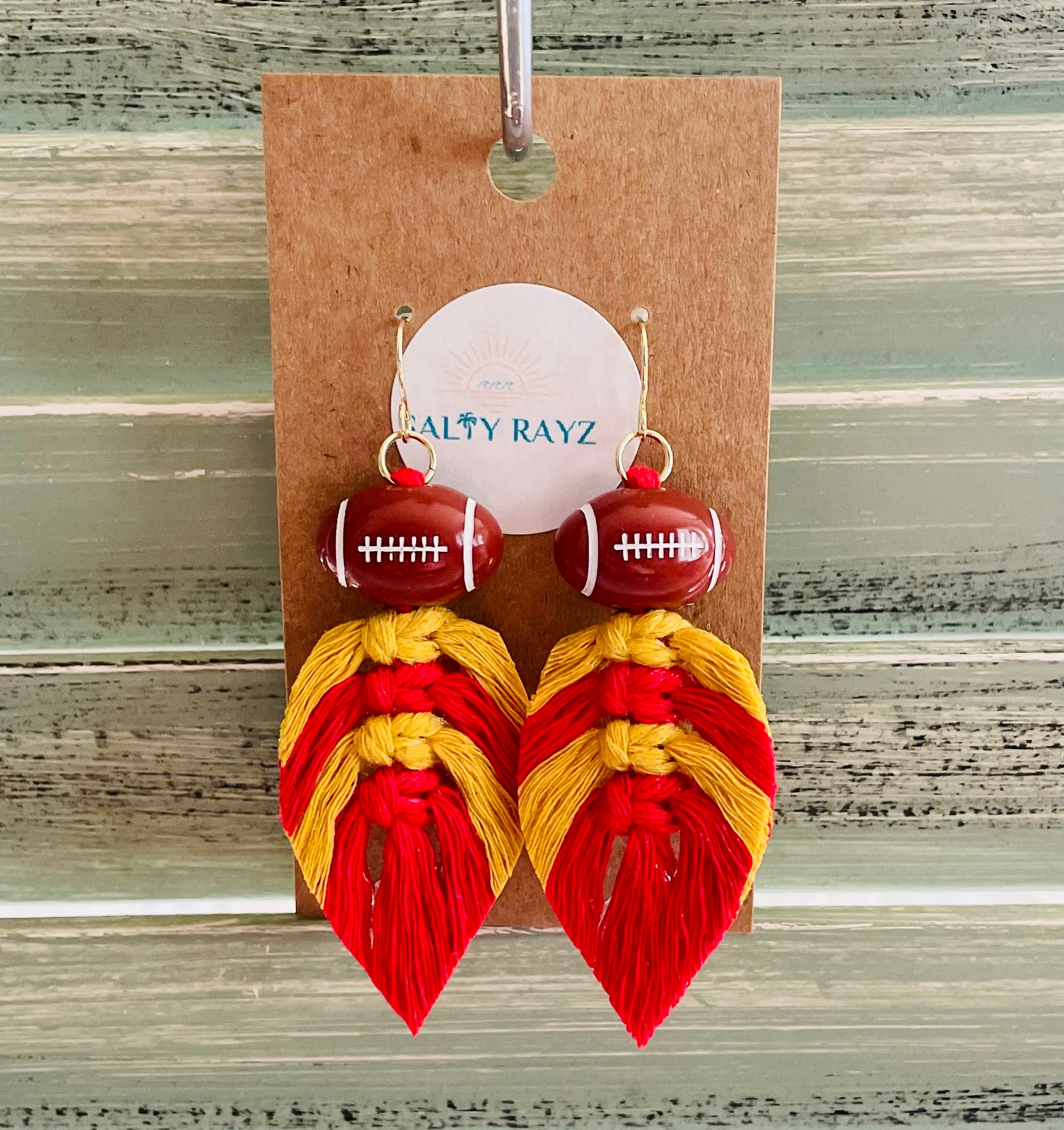 Macrame Earrings -Team Spirit Sprayed Feathers