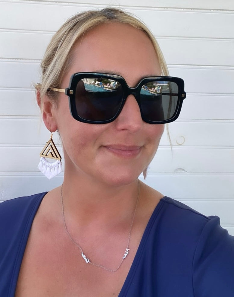 Macrame Earrings -Wood Chevrons Single