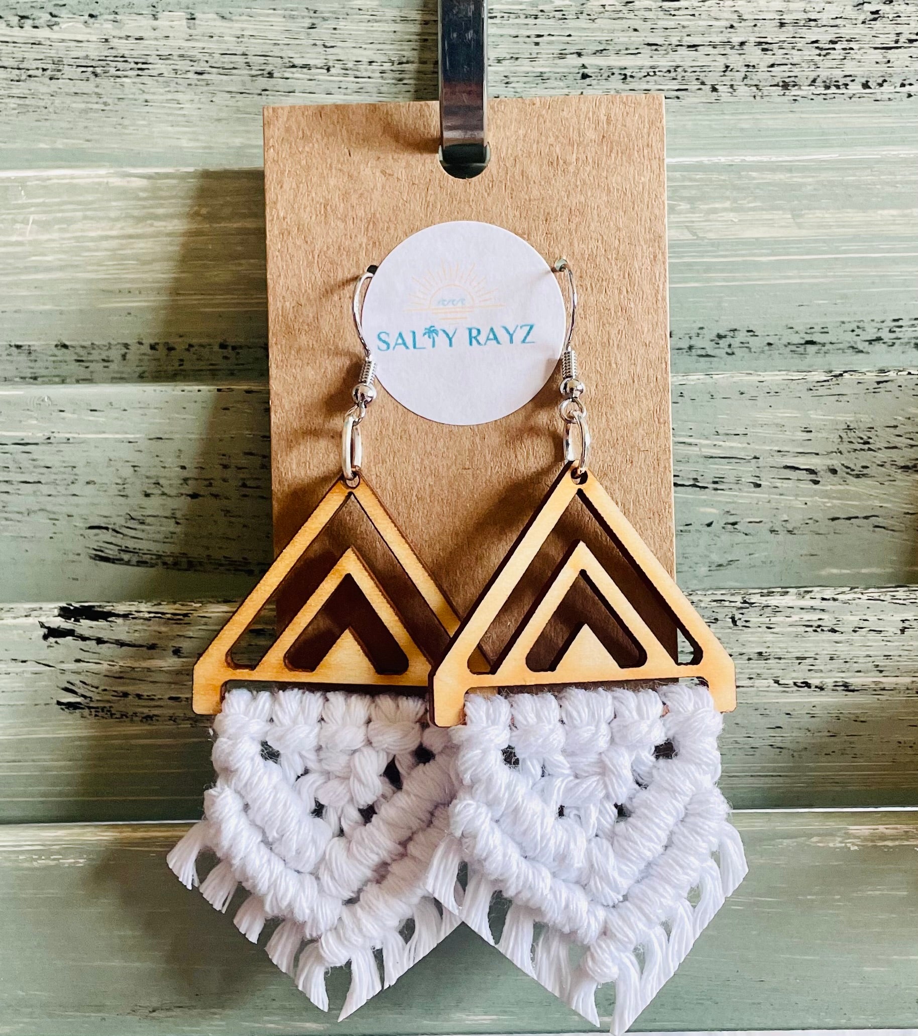 Macrame Earrings -Wood Chevrons Double