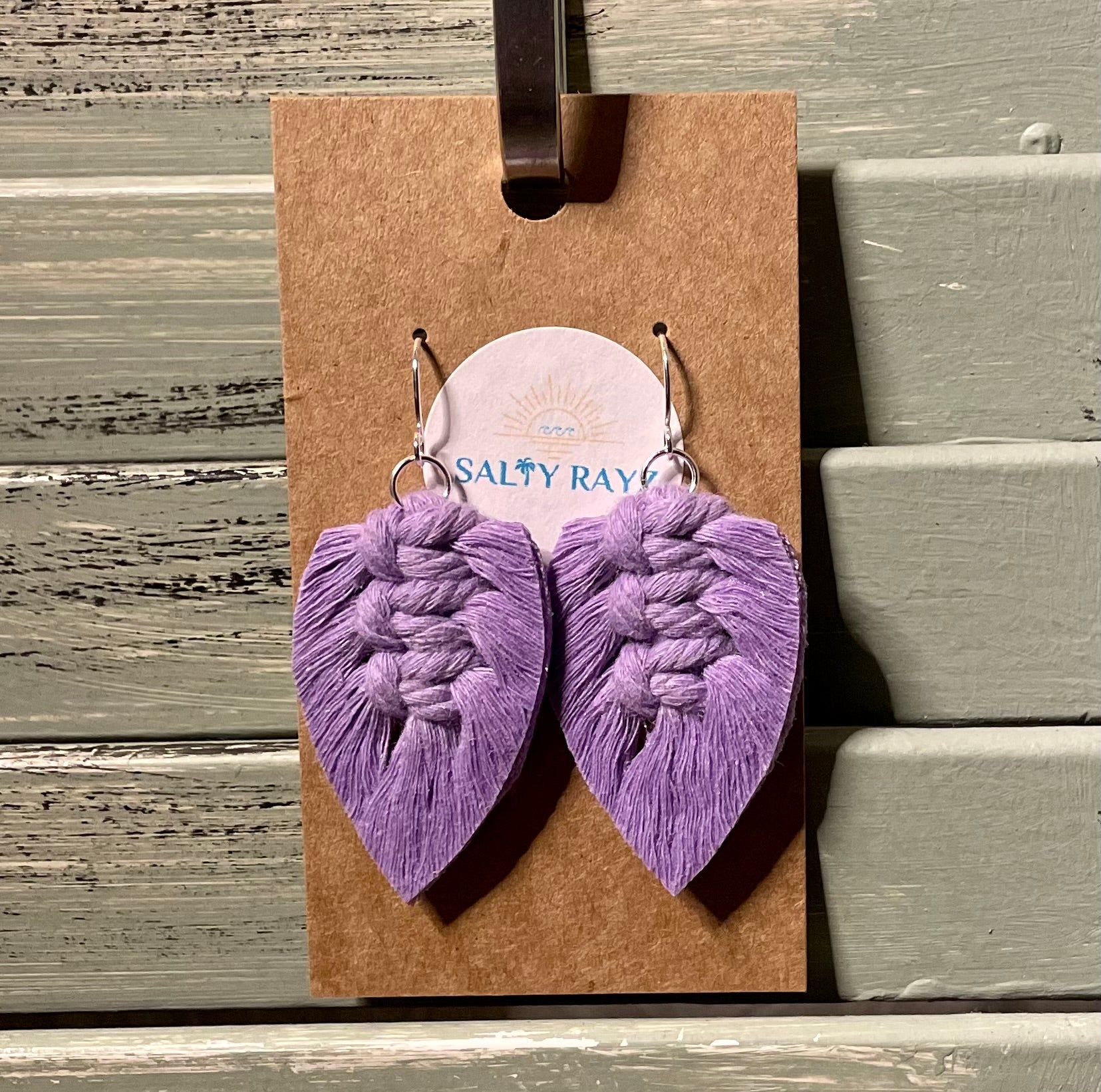 Macrame Earrings -Sprayed Feathers