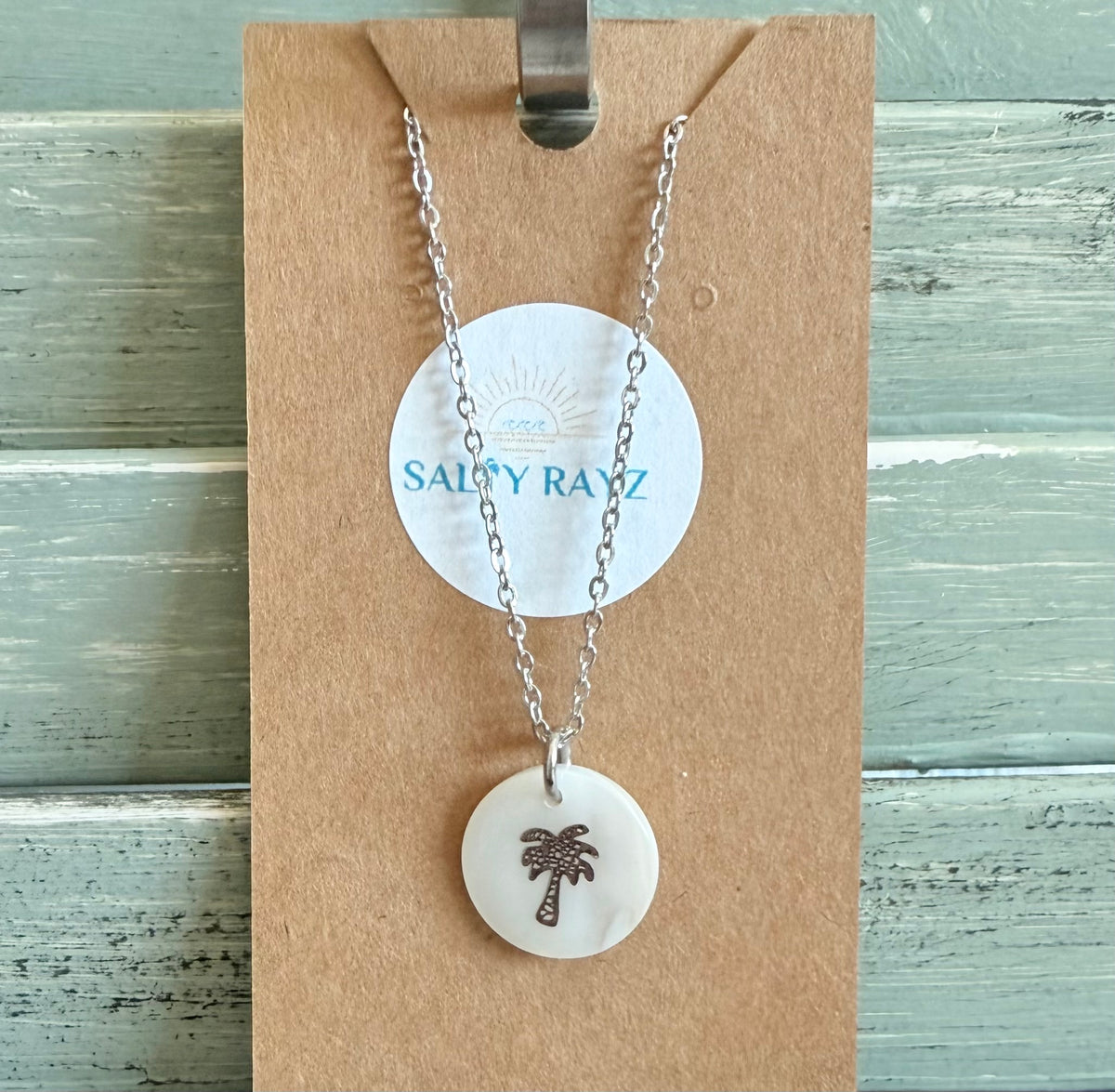 Fresh Water Shell Necklace Silver: Palm Tree