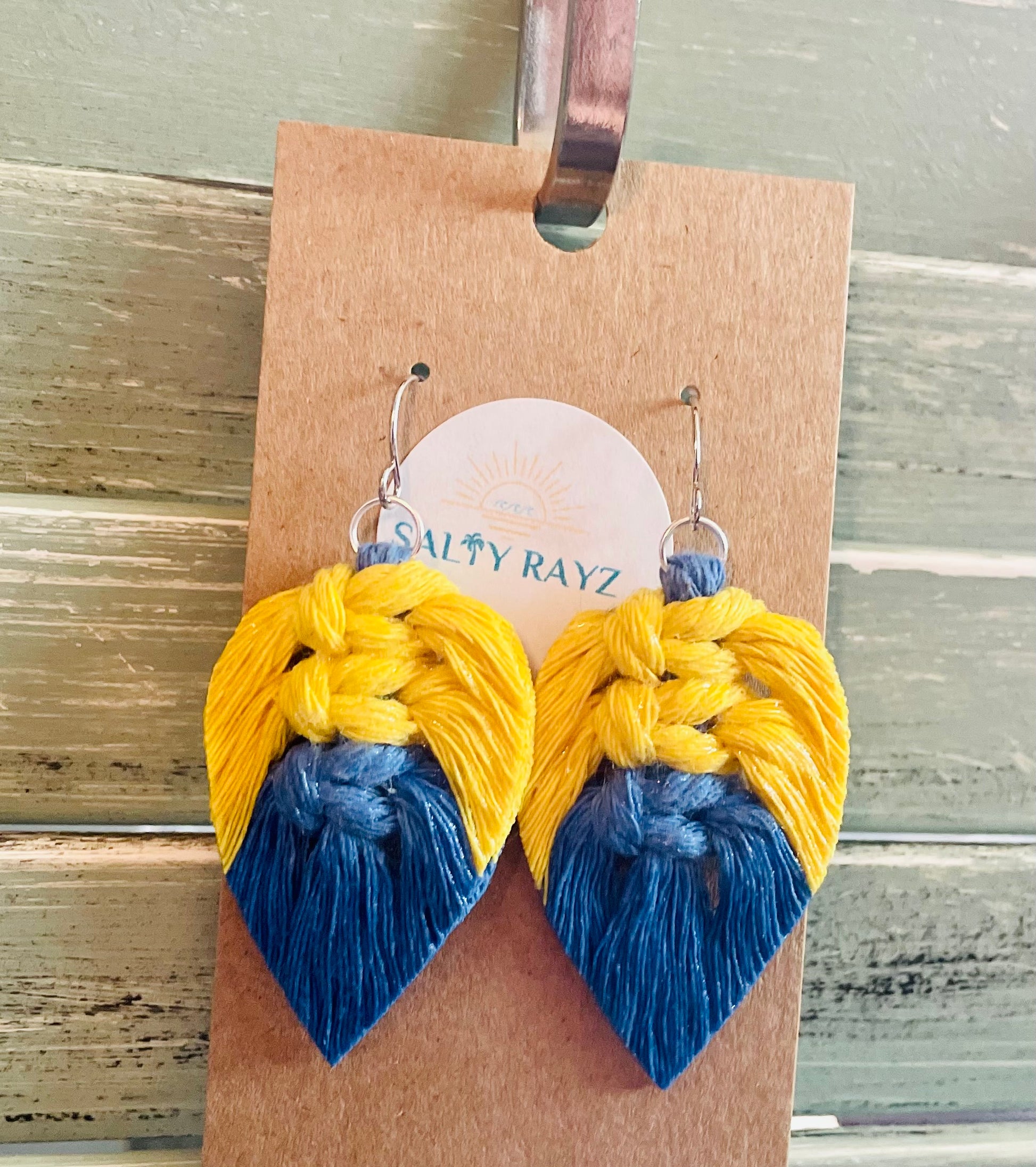 Macrame Earrings -Team Spirit Sprayed Feathers