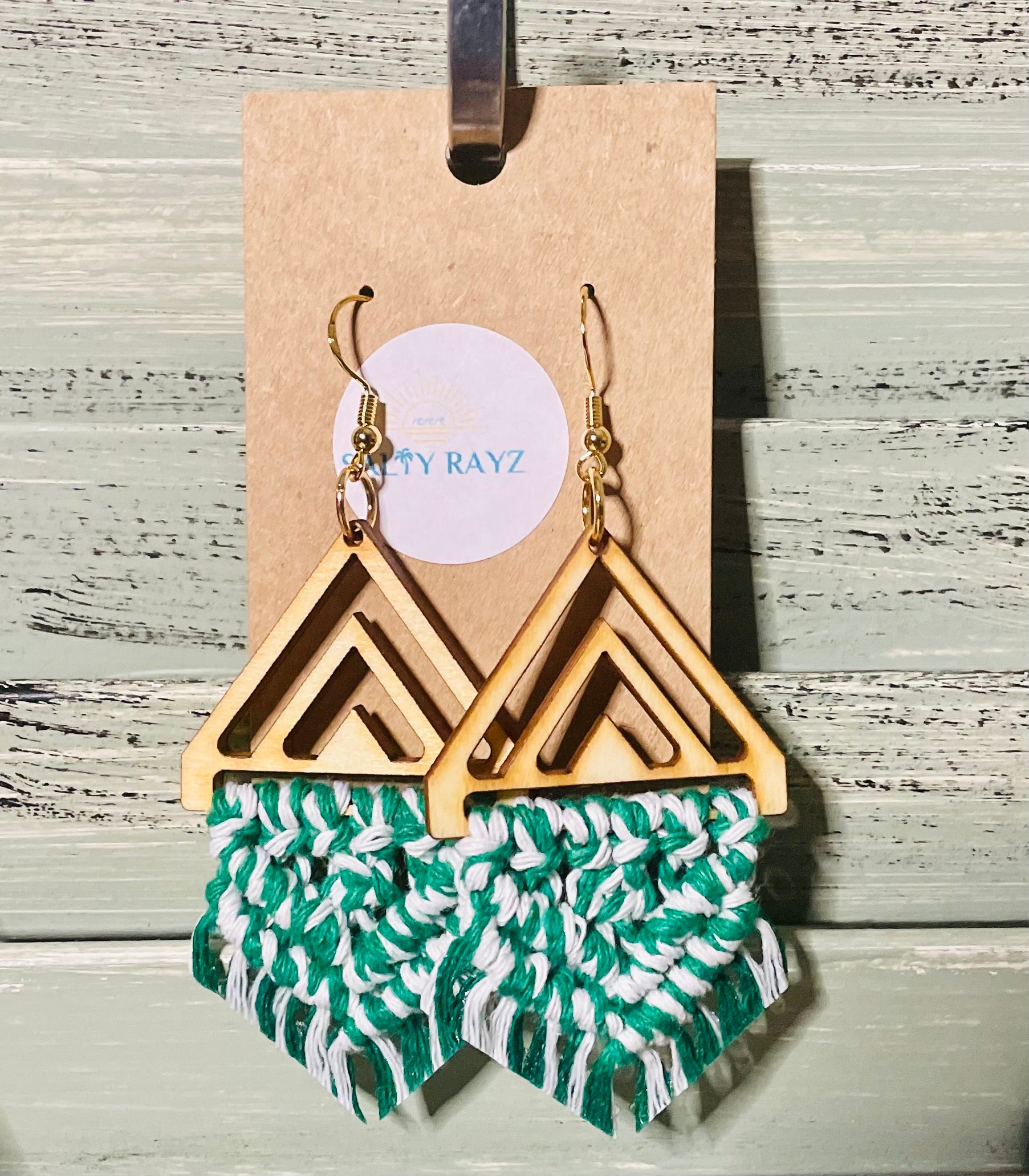 Macrame Earrings -Wood Chevrons Double