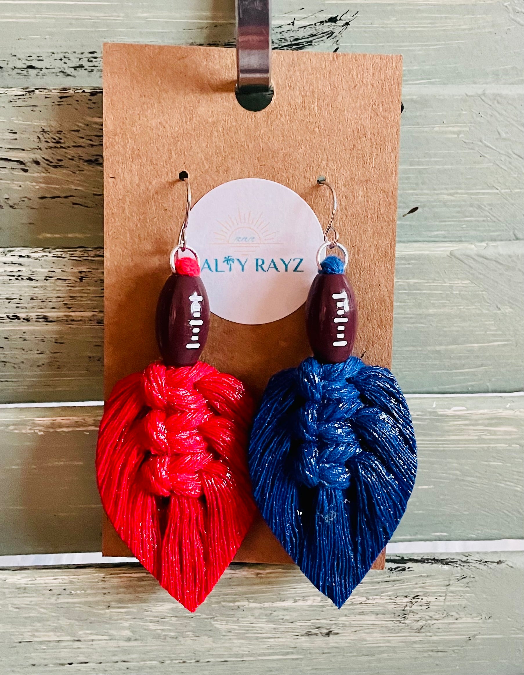 Macrame Earrings -Team Spirit Sprayed Feathers