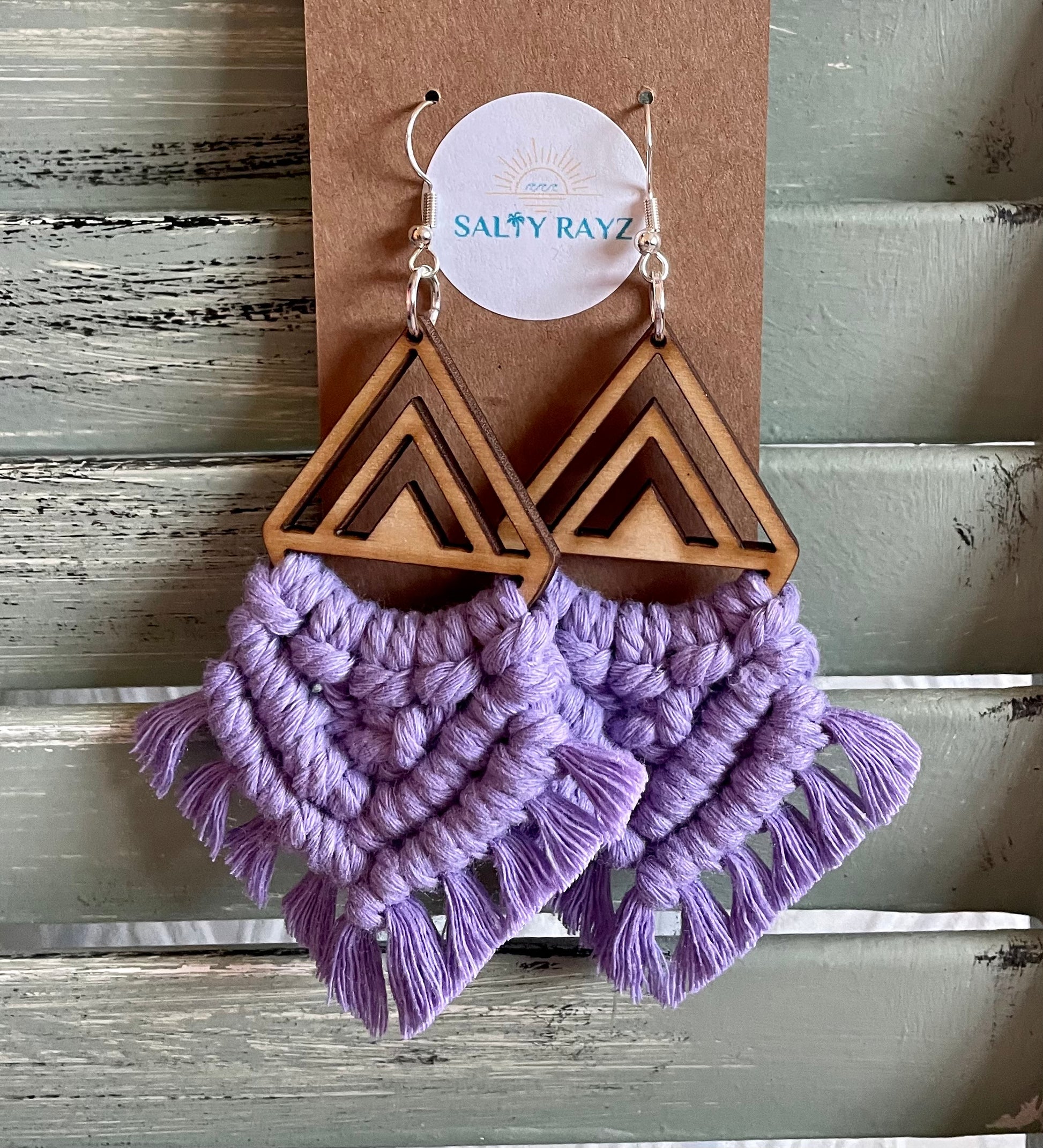Macrame Earrings -Wood Chevrons Double