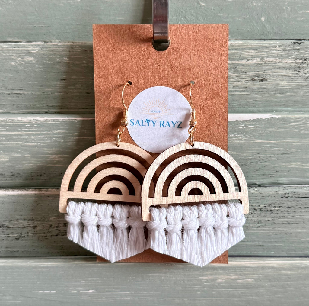 Macrame Earrings -Wood Rainbow Single