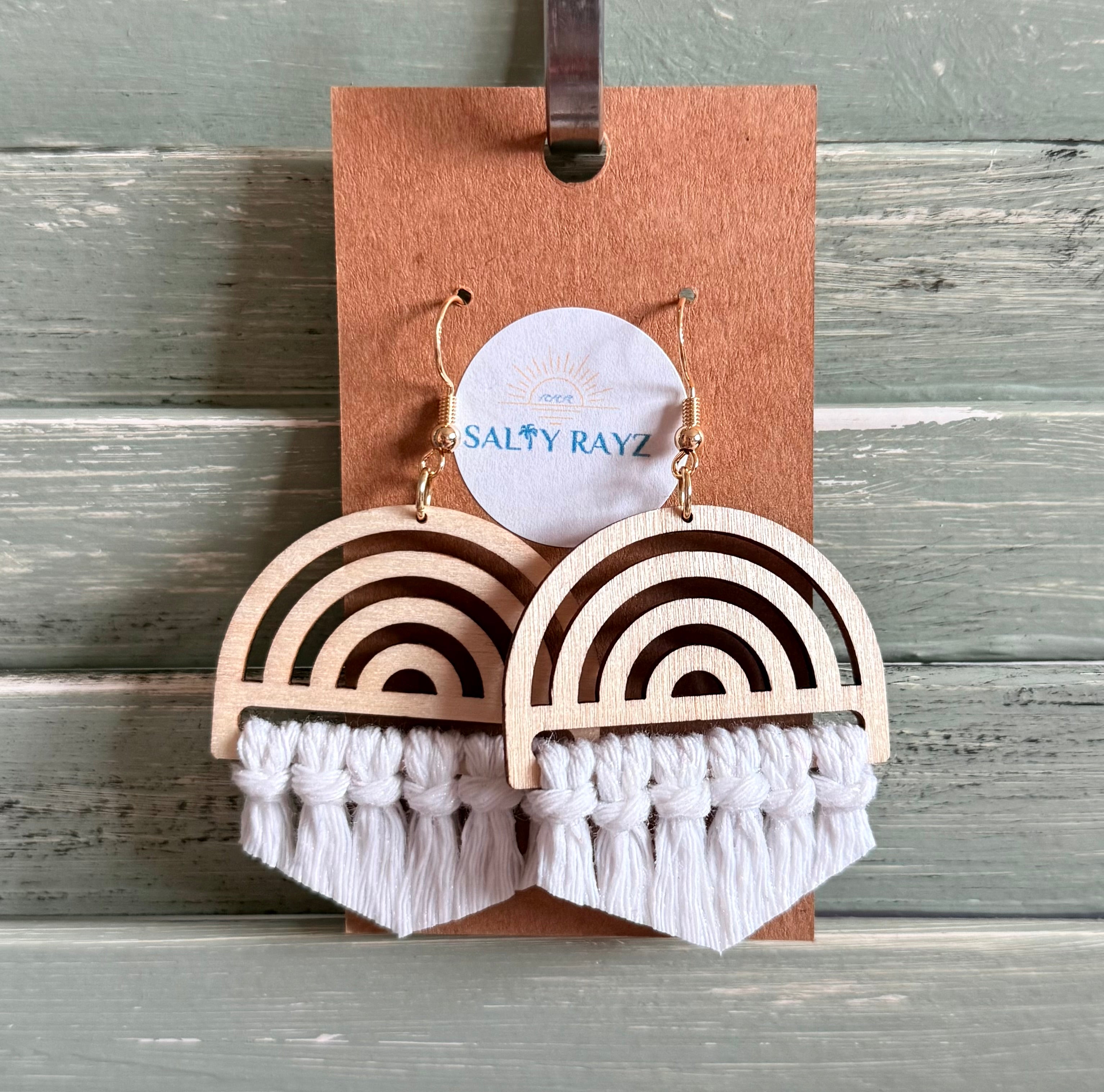 Macrame Earrings -Wood Rainbow Single