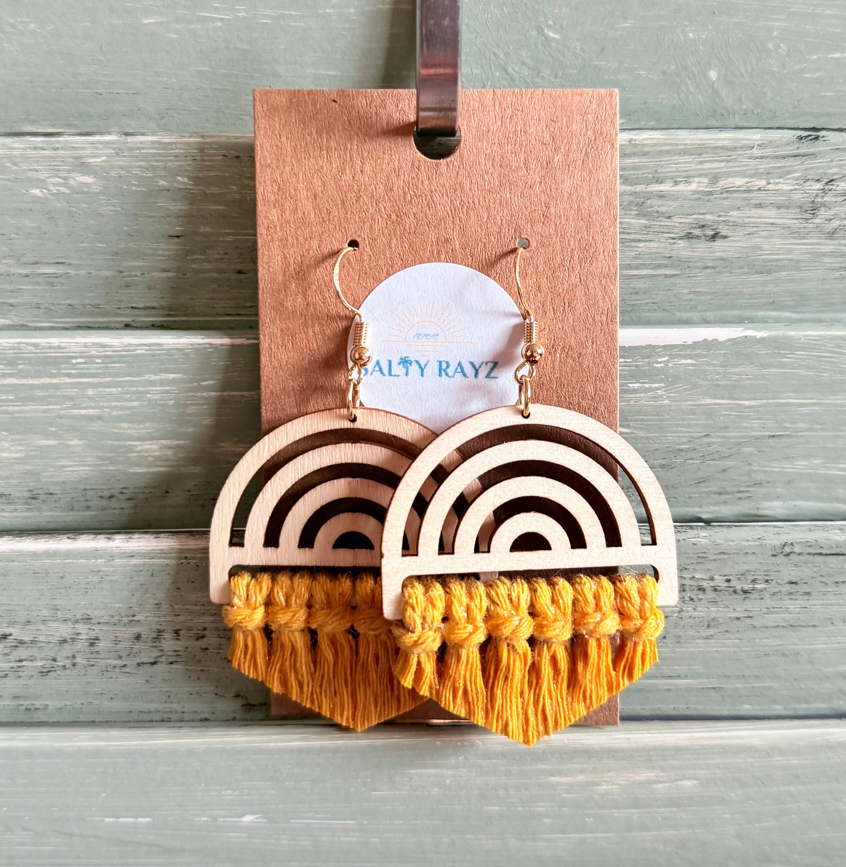 Macrame Earrings -Wood Rainbow Single