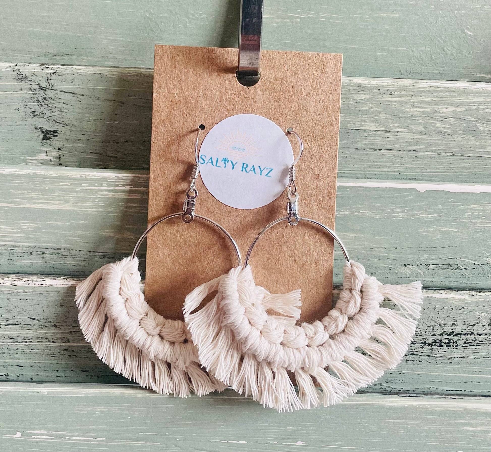 Macrame Earrings -Fringe Hoops Sz: Large