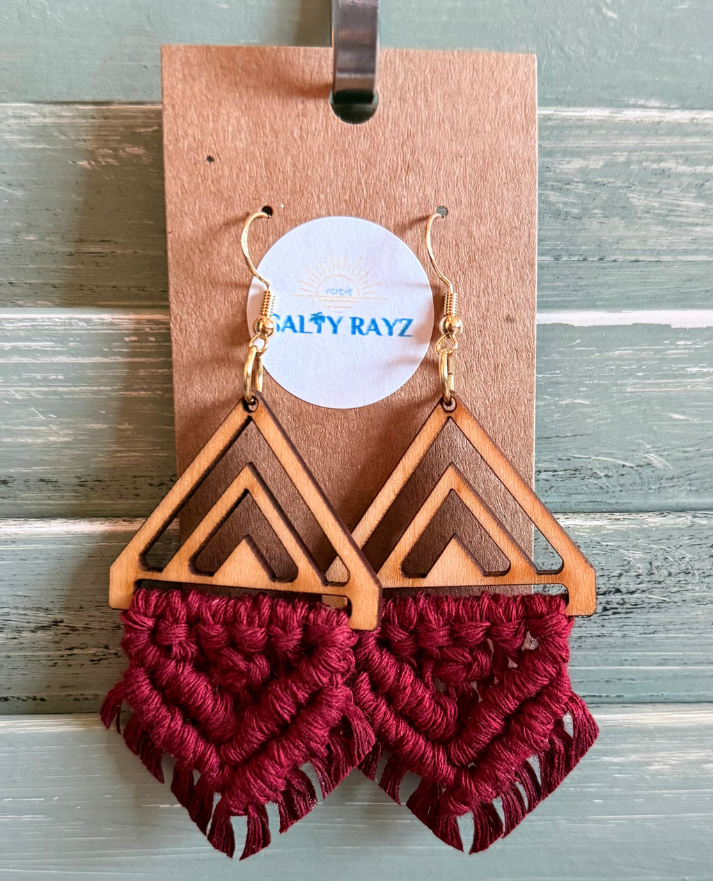 Macrame Earrings -Wood Chevrons Double