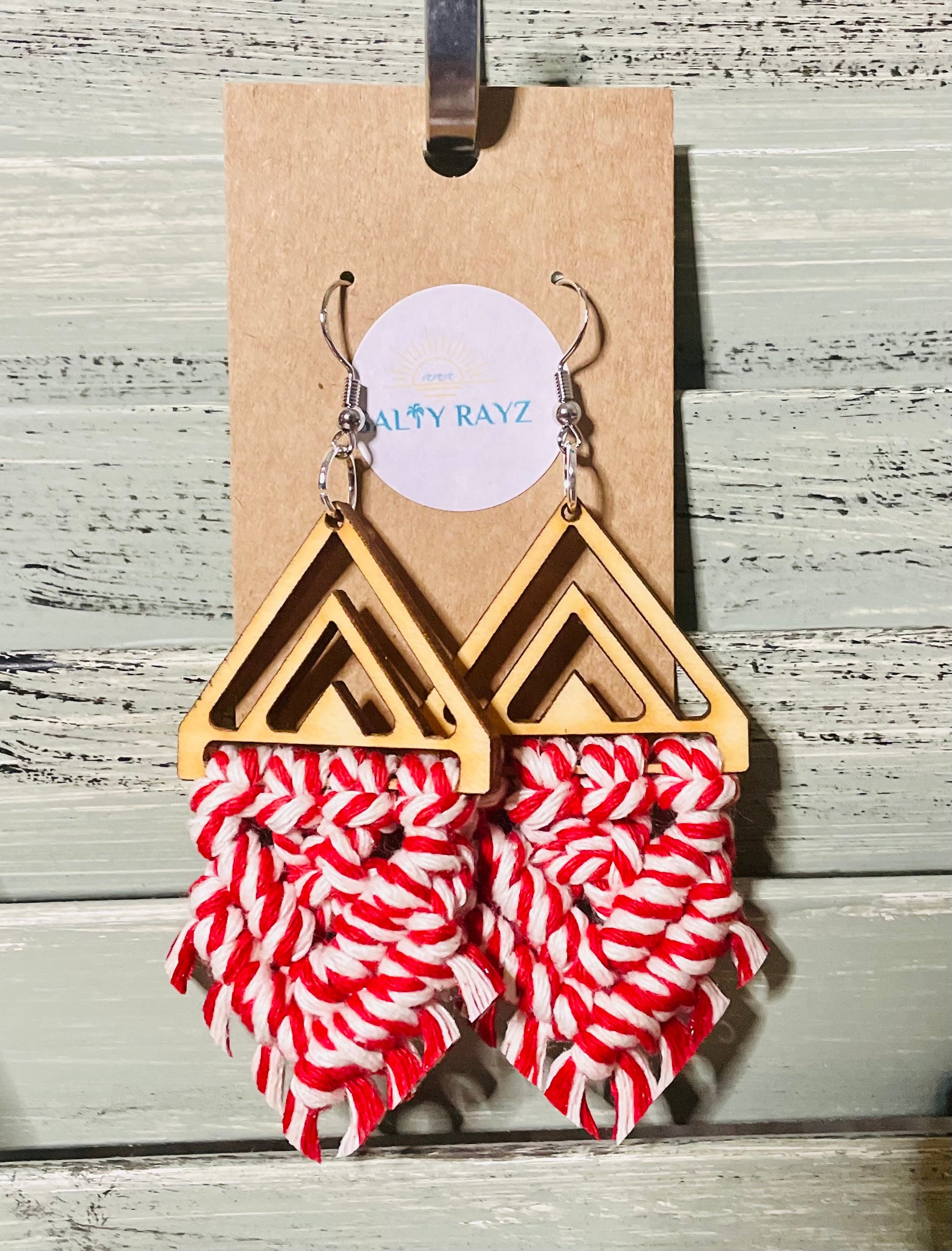 Macrame Earrings -Wood Chevrons Double