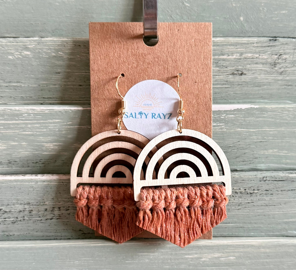 Macrame Earrings -Wood Rainbow Single