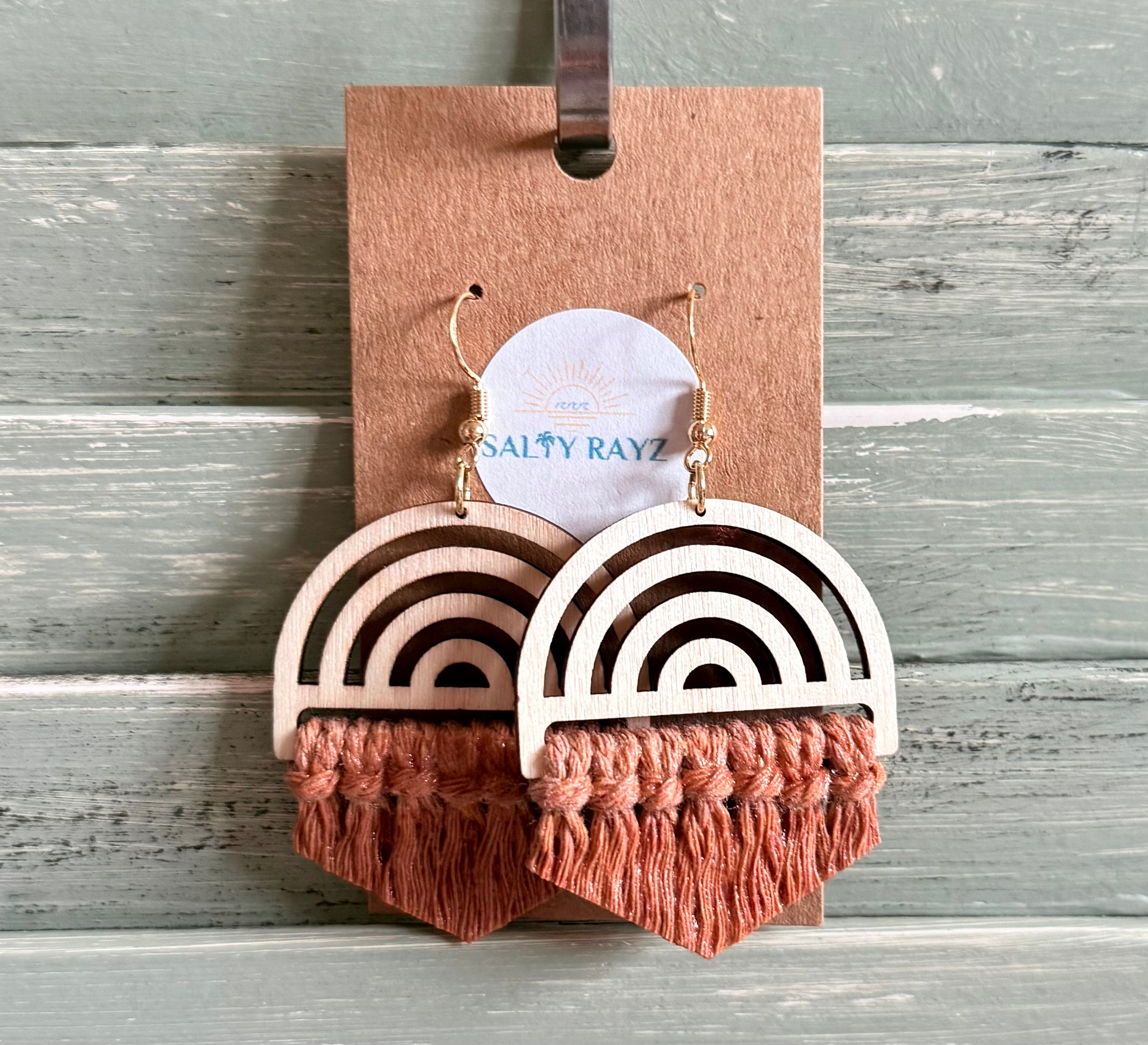 Macrame Earrings -Wood Rainbow Single