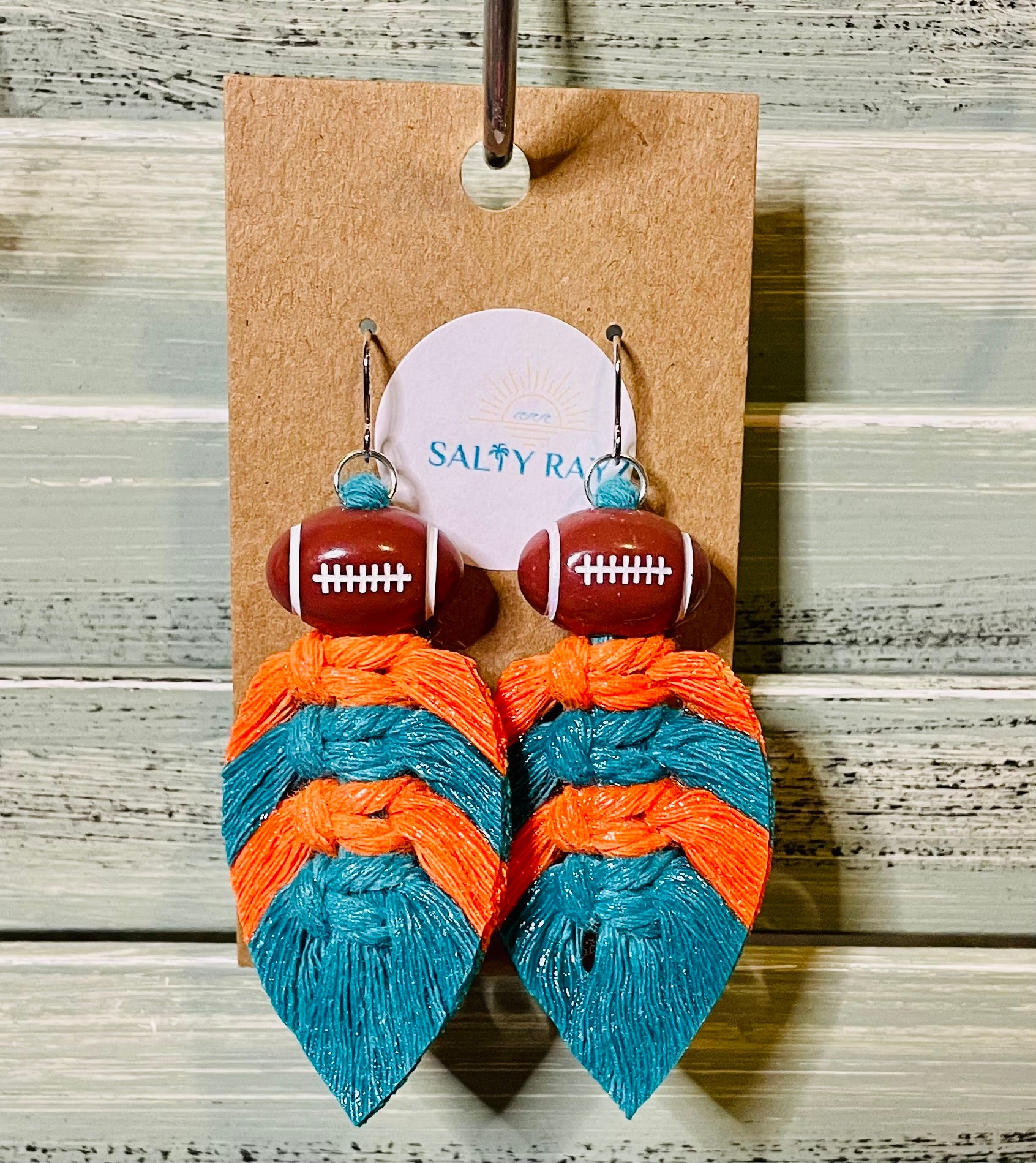 Macrame Earrings -Team Spirit Sprayed Feathers