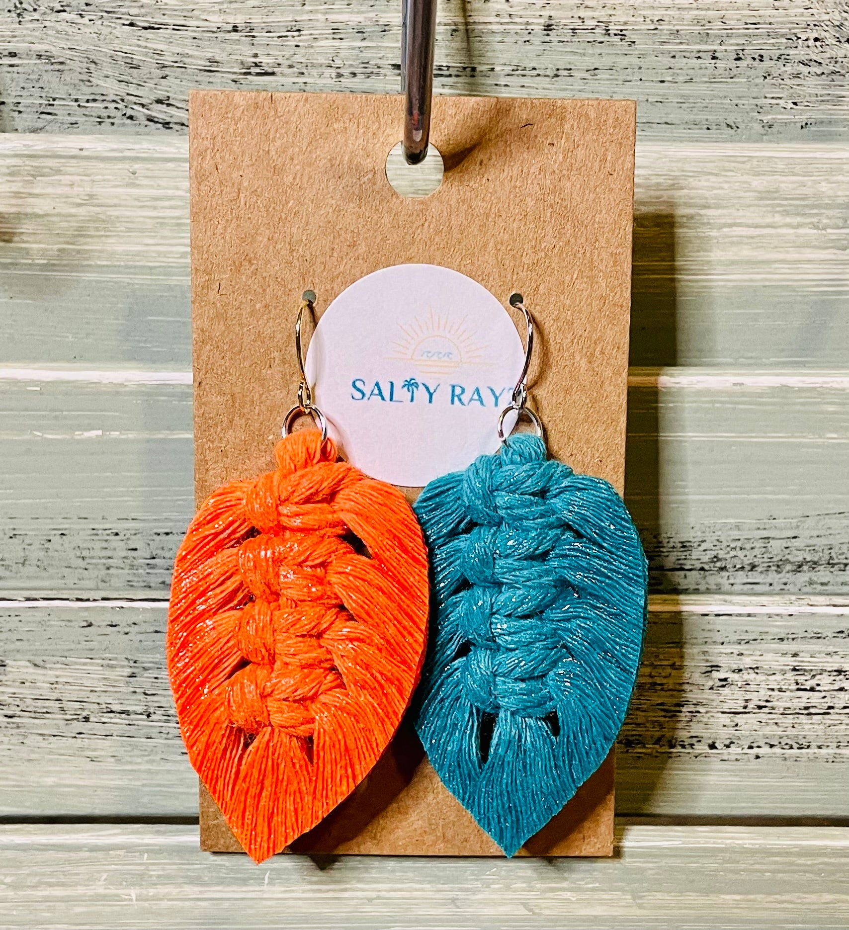 Macrame Earrings -Team Spirit Sprayed Feathers