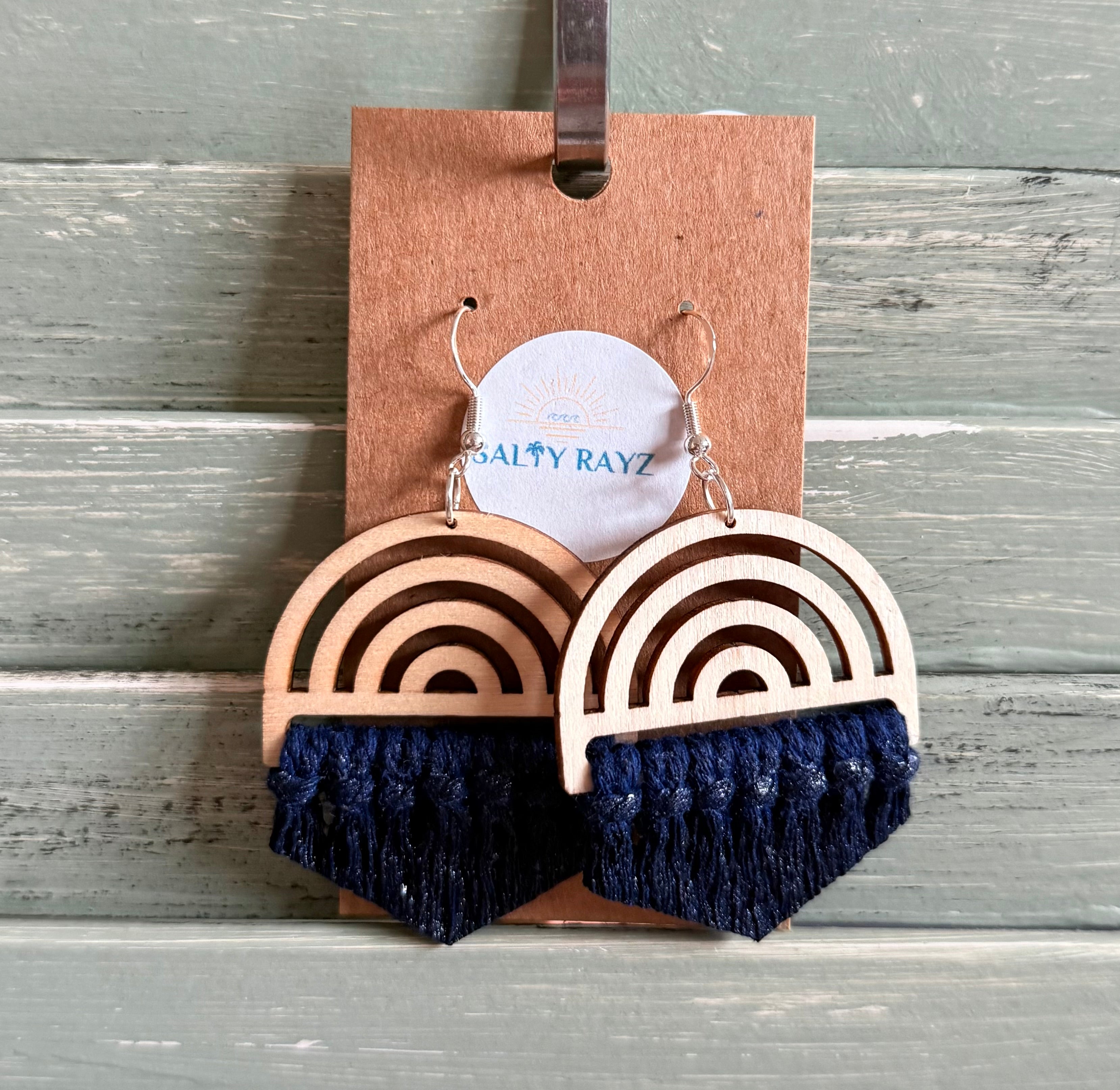Macrame Earrings -Wood Rainbow Single
