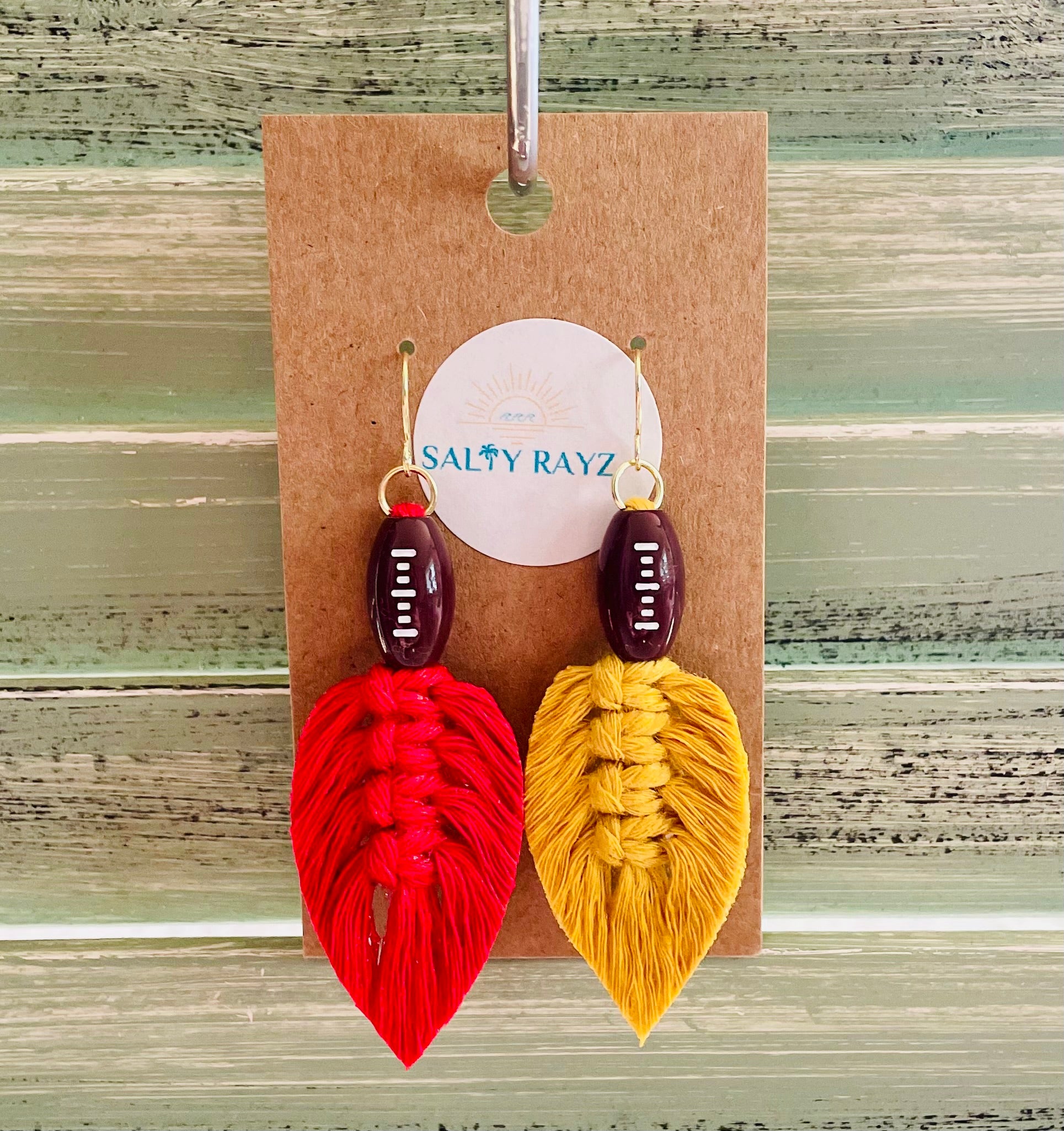 Macrame Earrings -Team Spirit Sprayed Feathers