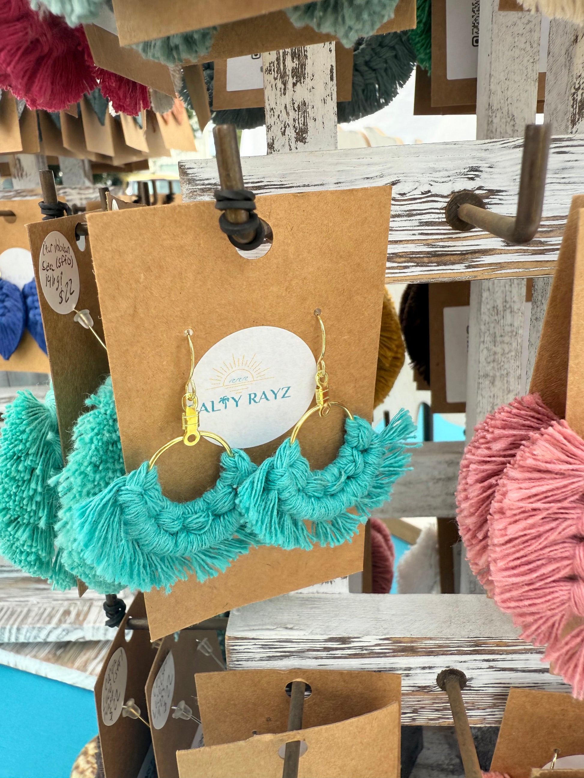 Macrame Earrings -Fringe Hoops Sz: Small
