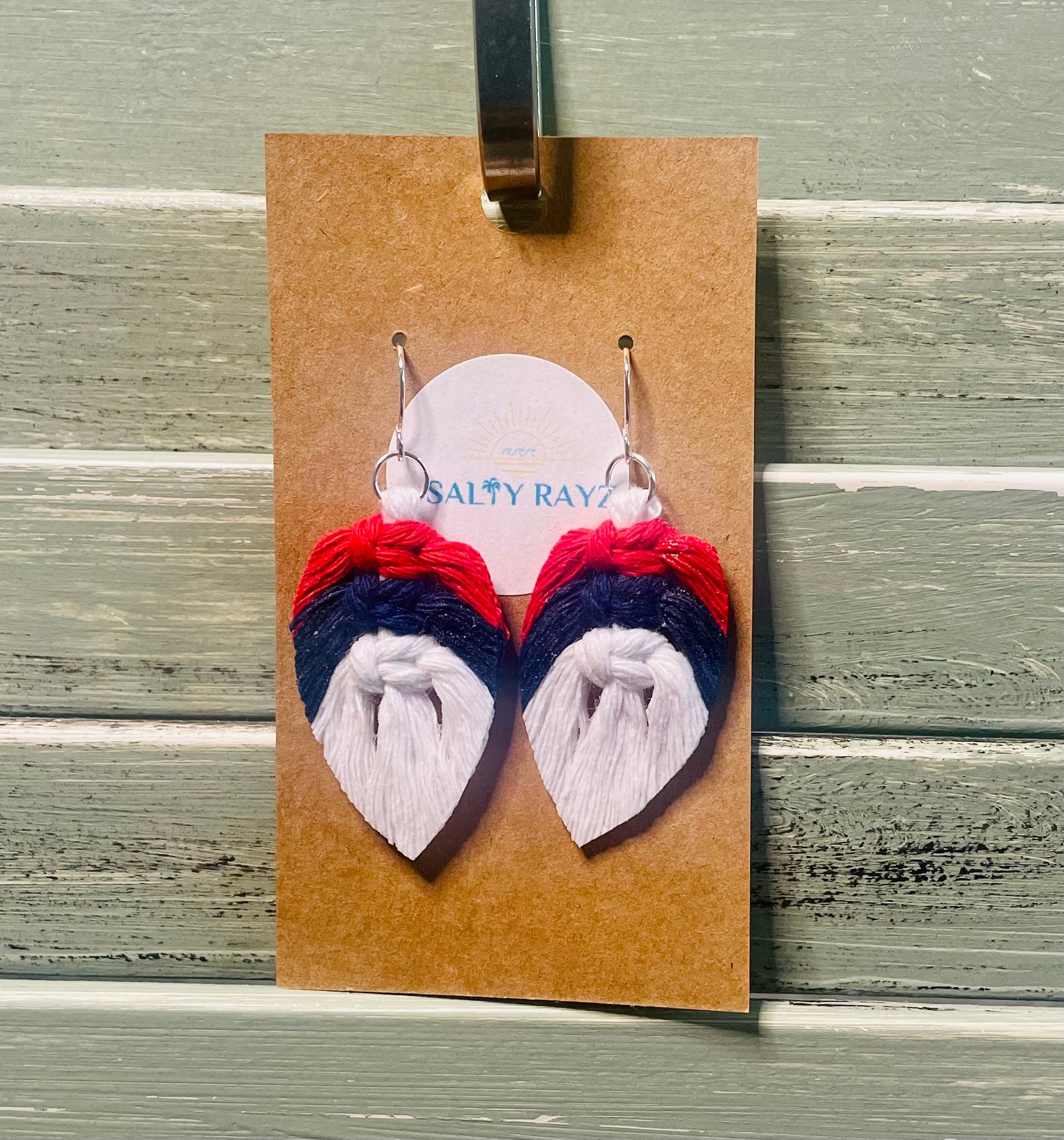 Macrame Earrings -Team Spirit Sprayed Feathers