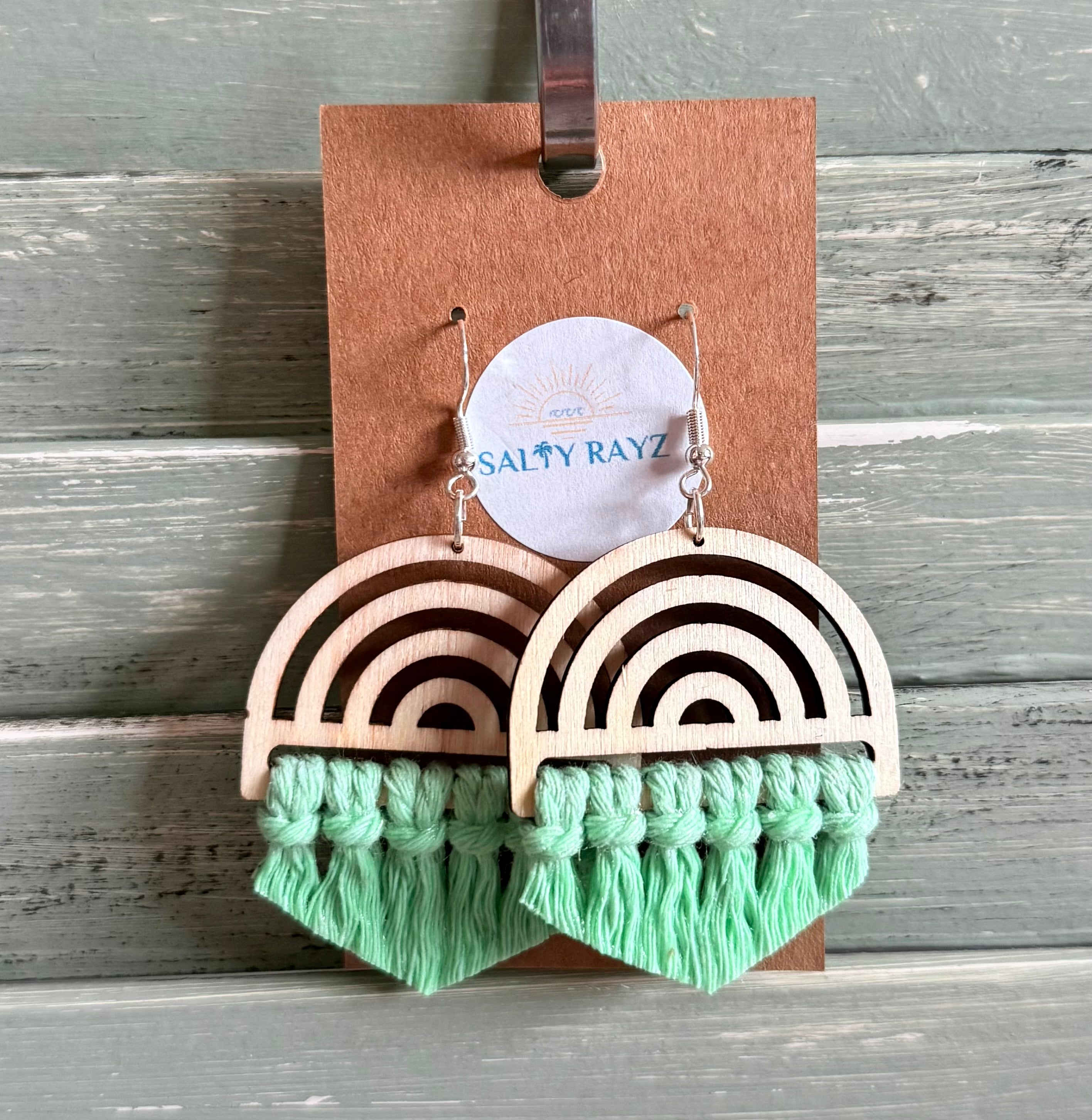 Macrame Earrings -Wood Rainbow Single